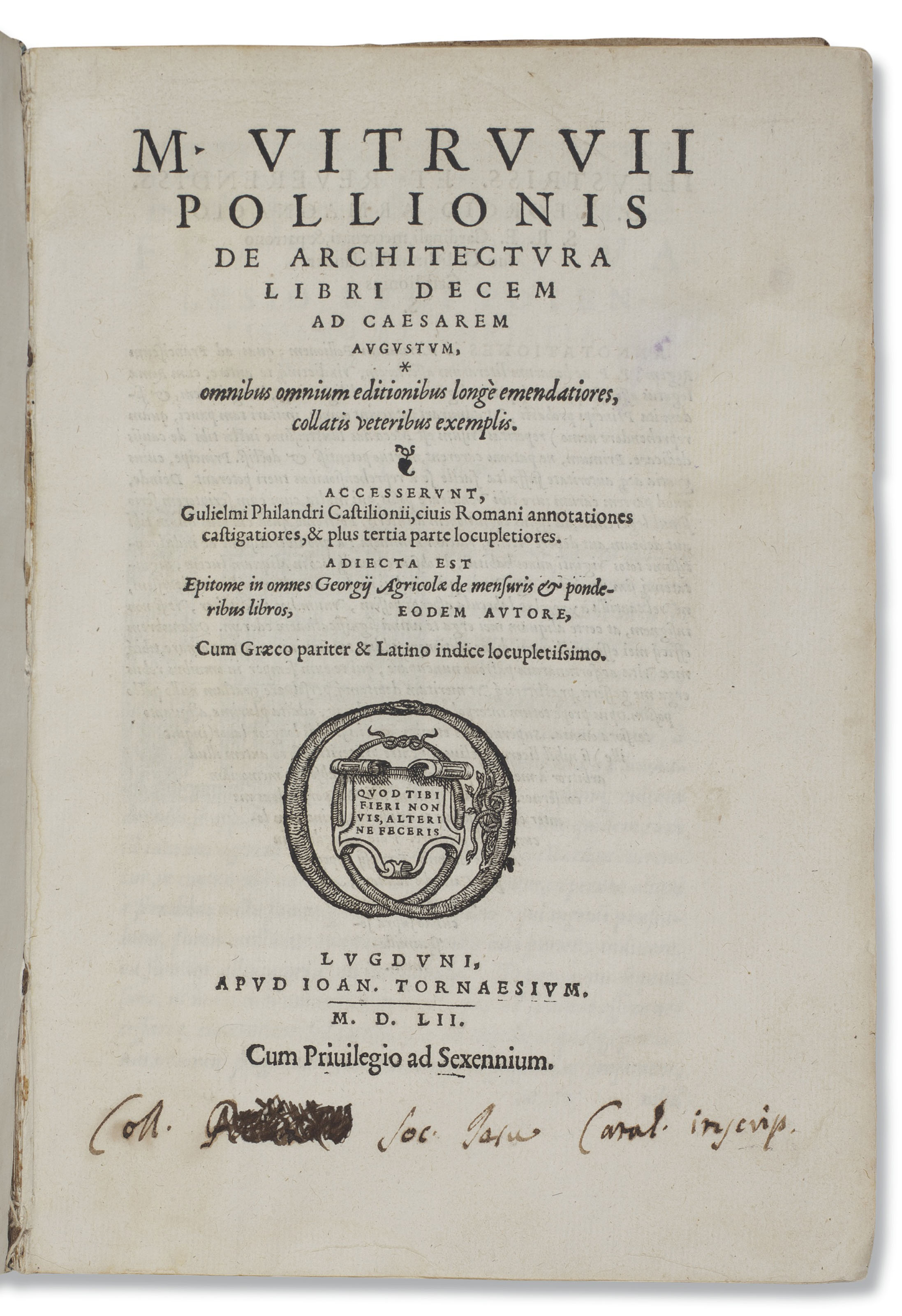 VITRUVIUS POLLIO, Marcus (1st century BCE). De architectura libri dece ...