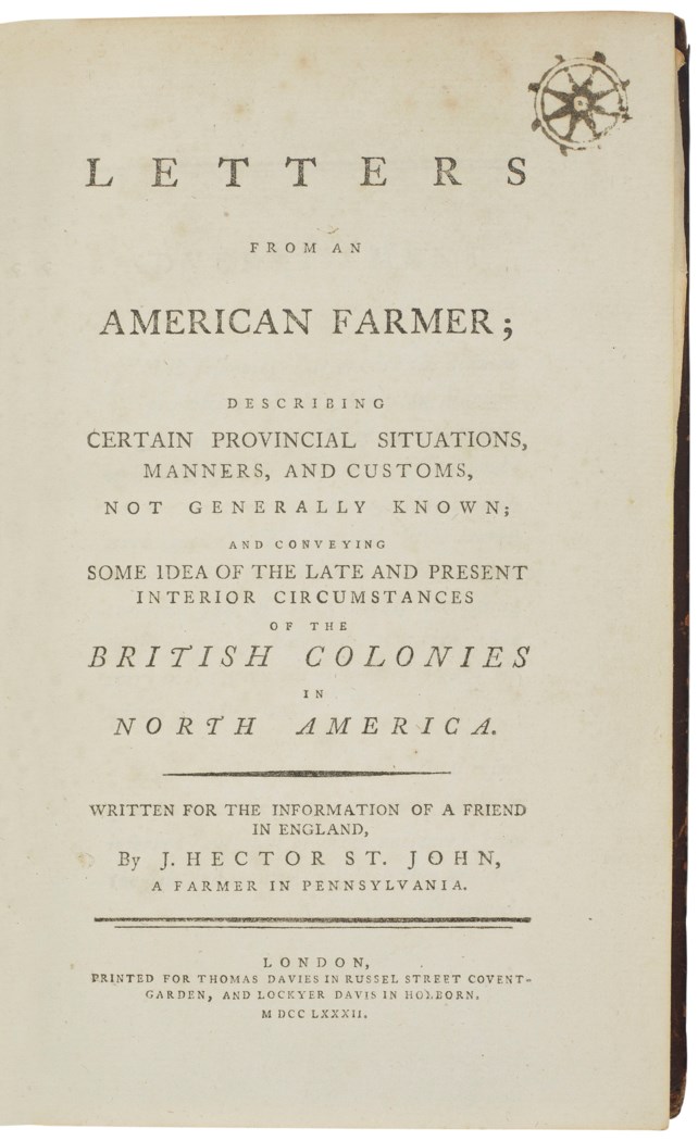 [CREVECOEUR, Michel Guillaume St. Jean de (17351813).] Letters from an