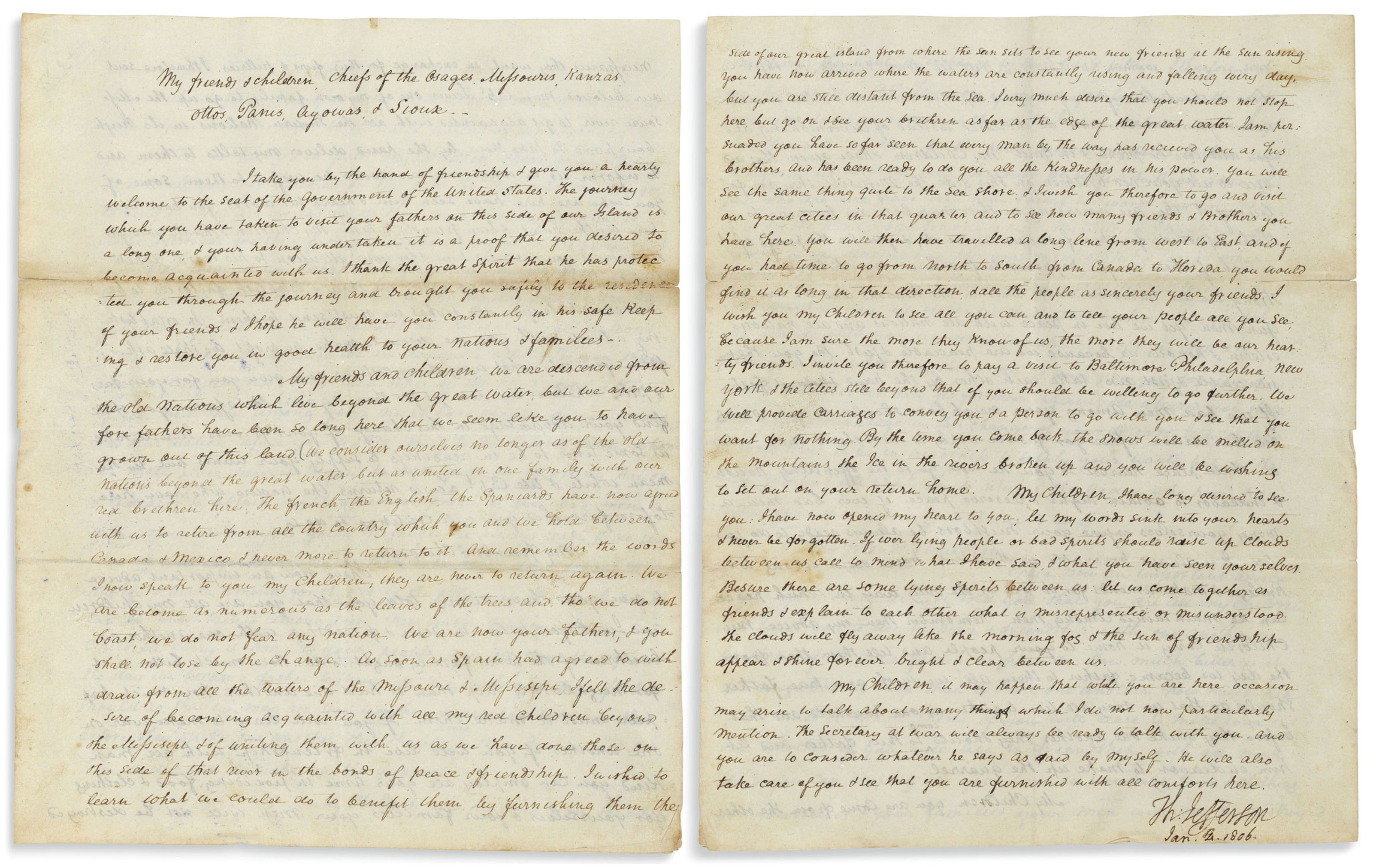 LEWIS AND CLARK EXPEDITION JEFFERSON, Thomas. Letter signed ("Th