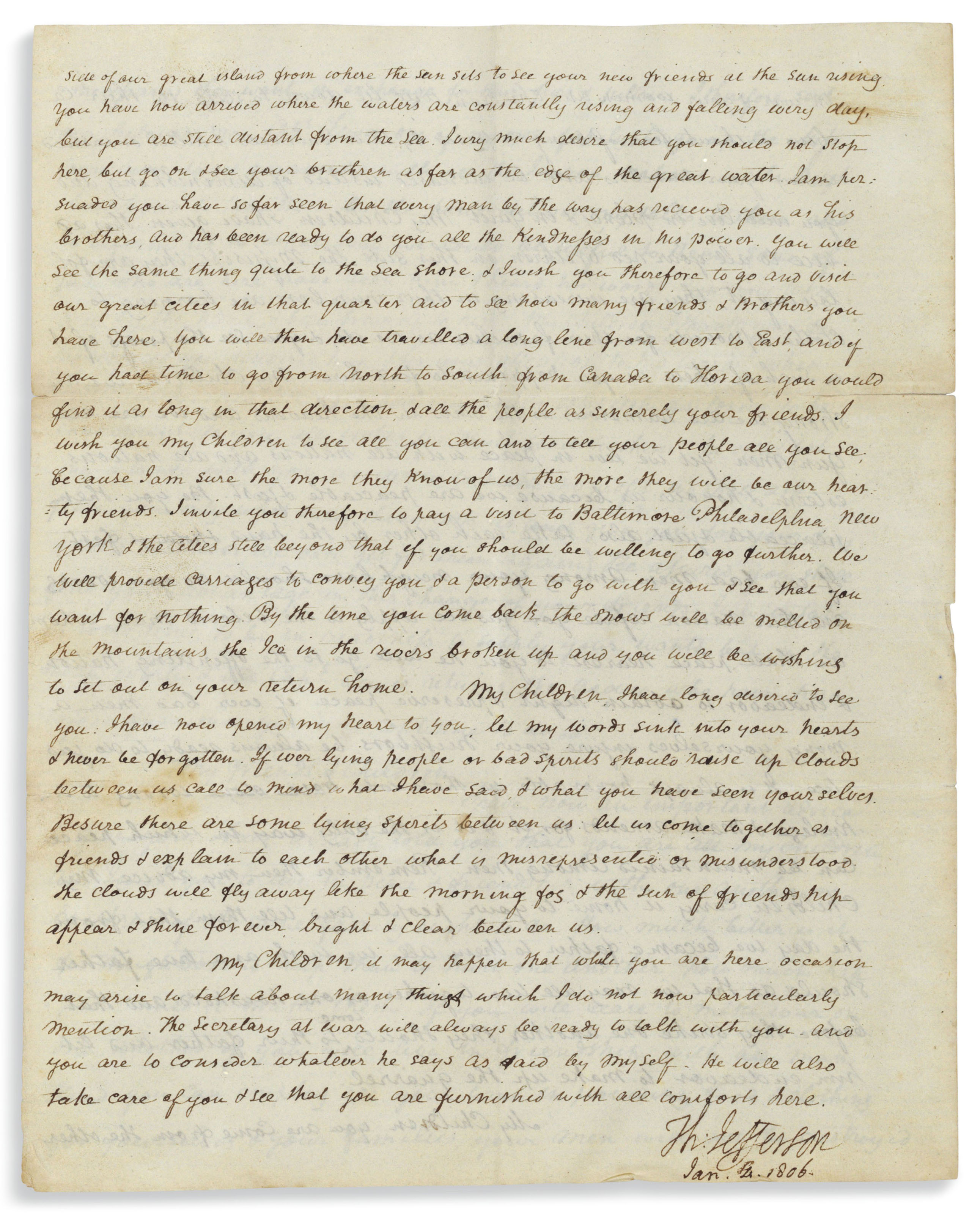 LEWIS AND CLARK EXPEDITION JEFFERSON, Thomas. Letter signed ("Th