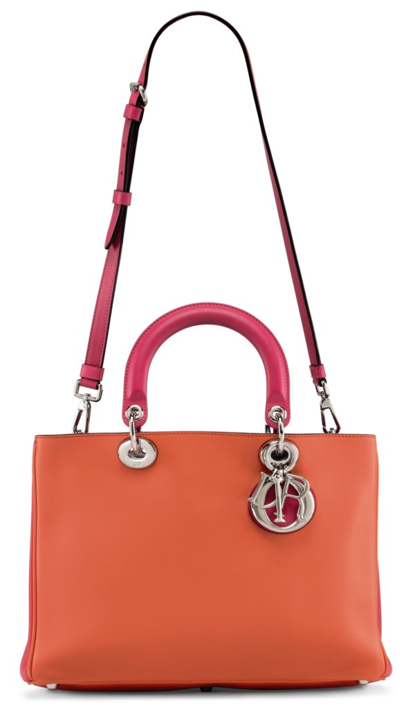 A PINK & ORANGE CALFSKIN LEATHER MEDIUM DIORRISSIMO BAG WITH SILVER