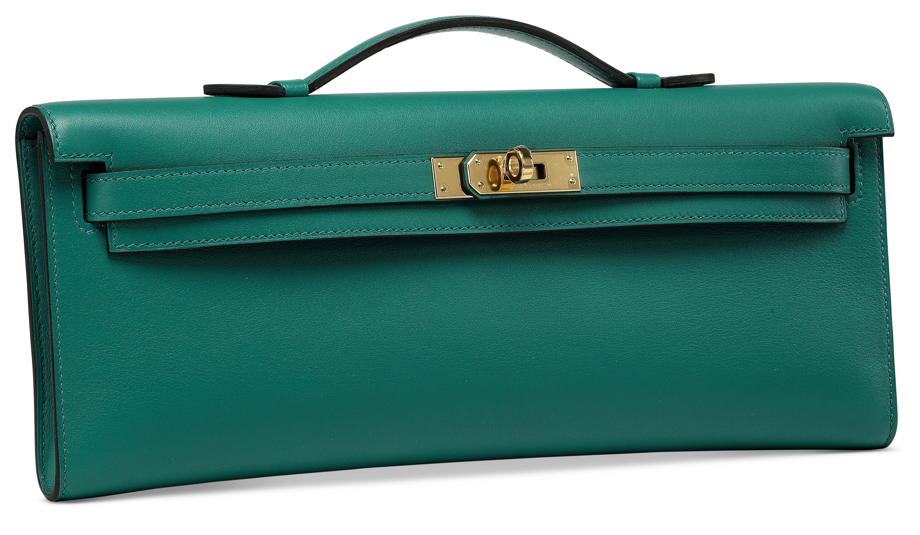 A VERT VERTIGO SWIFT LEATHER KELLY CUT WITH GOLD HARDWARE HERM S