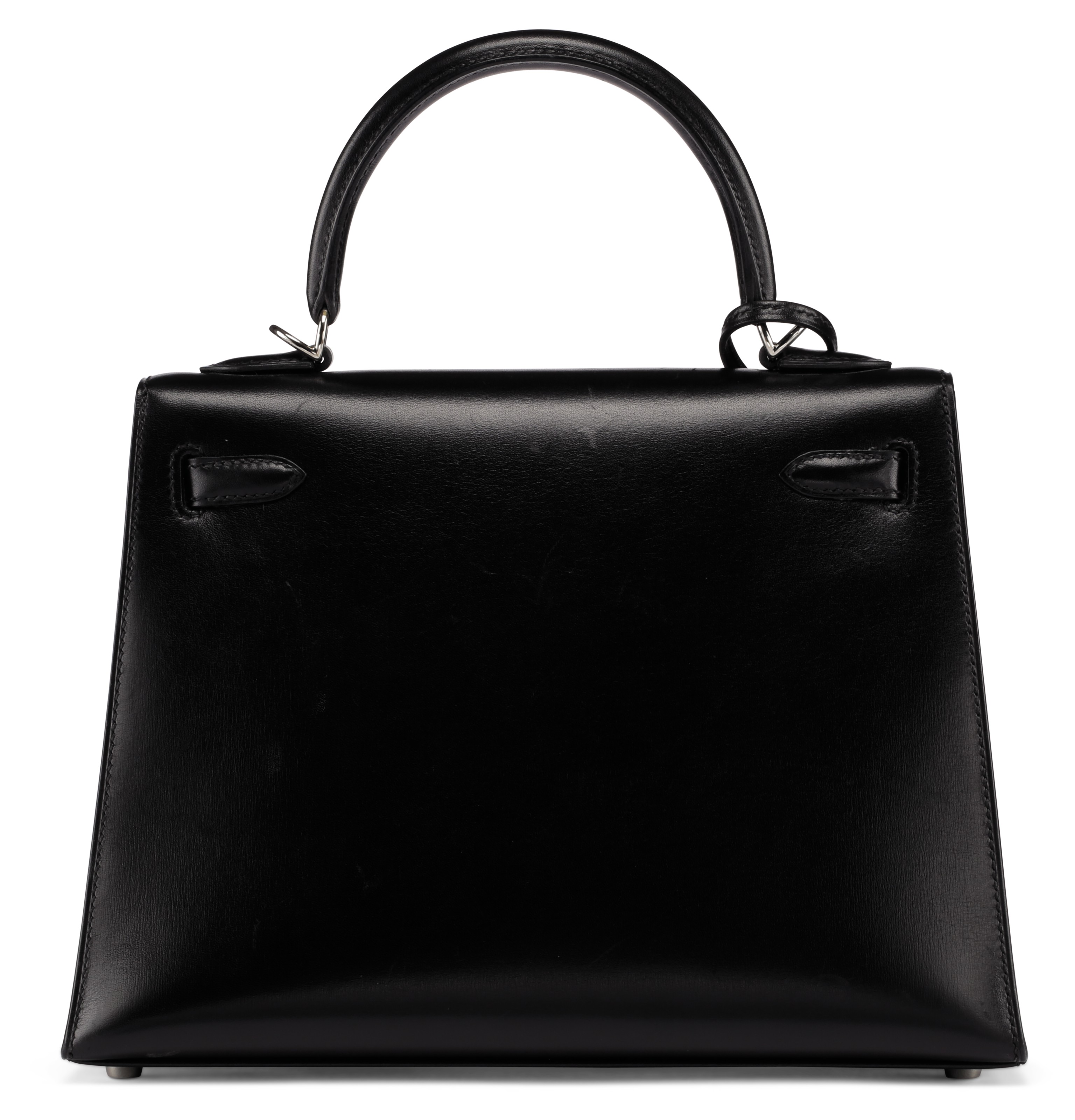 A BLACK CALF BOX LEATHER SELLIER KELLY 25 WITH PALLADIUM HARDWARE