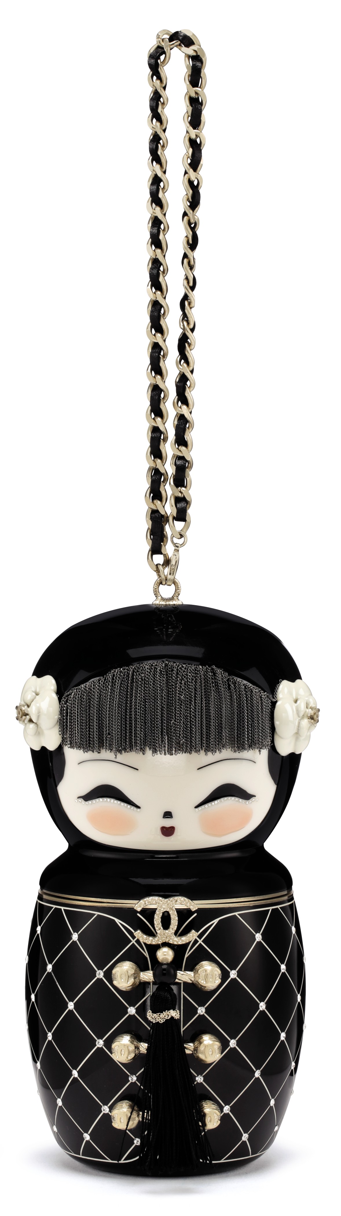 A METIERS D ART PARIS SHANGHAI BLACK LUCITE MATRYOSHKA EVENING BAG WITH GOLD HARDWARE