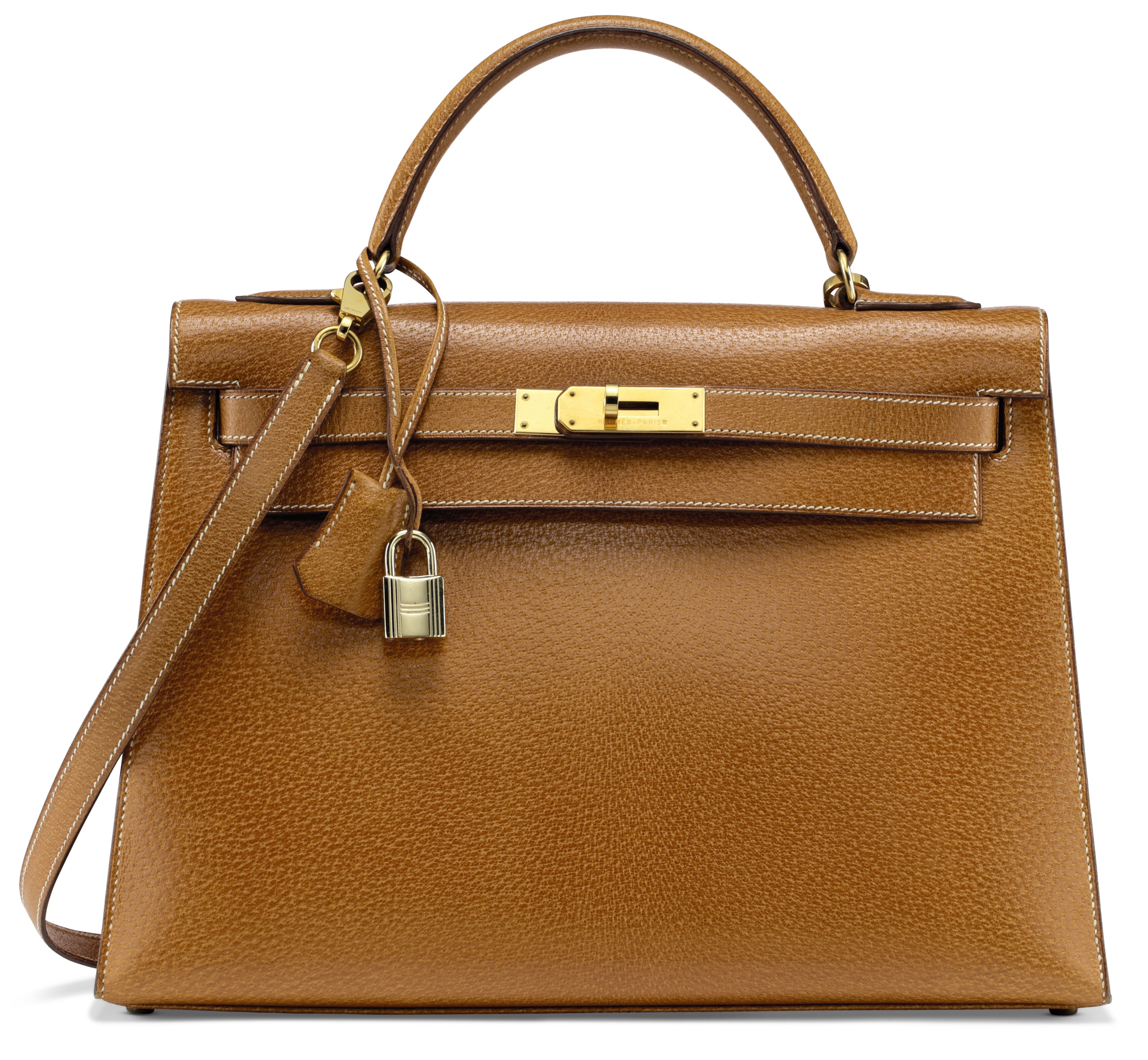 A GOLD PEAU PORC LEATHER SELLIER KELLY 28 WITH GOLD HARDWARE