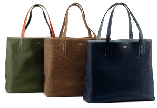 A Set Of Threea Gold Orange H Clémence Leather Reversible Double Sens 45 Tote An Indigo Gris Perle Clémence Leather Reversible Double Sens 45