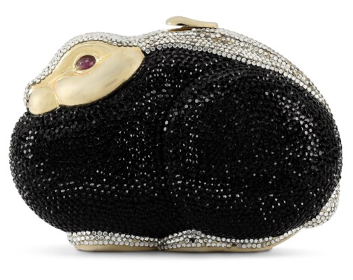 A BLACK & WHITE CRYSTAL RABBIT EVENING CLUTCH, JUDITH LEIBER, 1990s ...