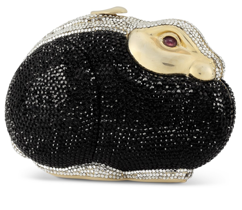 A BLACK & WHITE CRYSTAL RABBIT EVENING CLUTCH, JUDITH LEIBER, 1990s ...