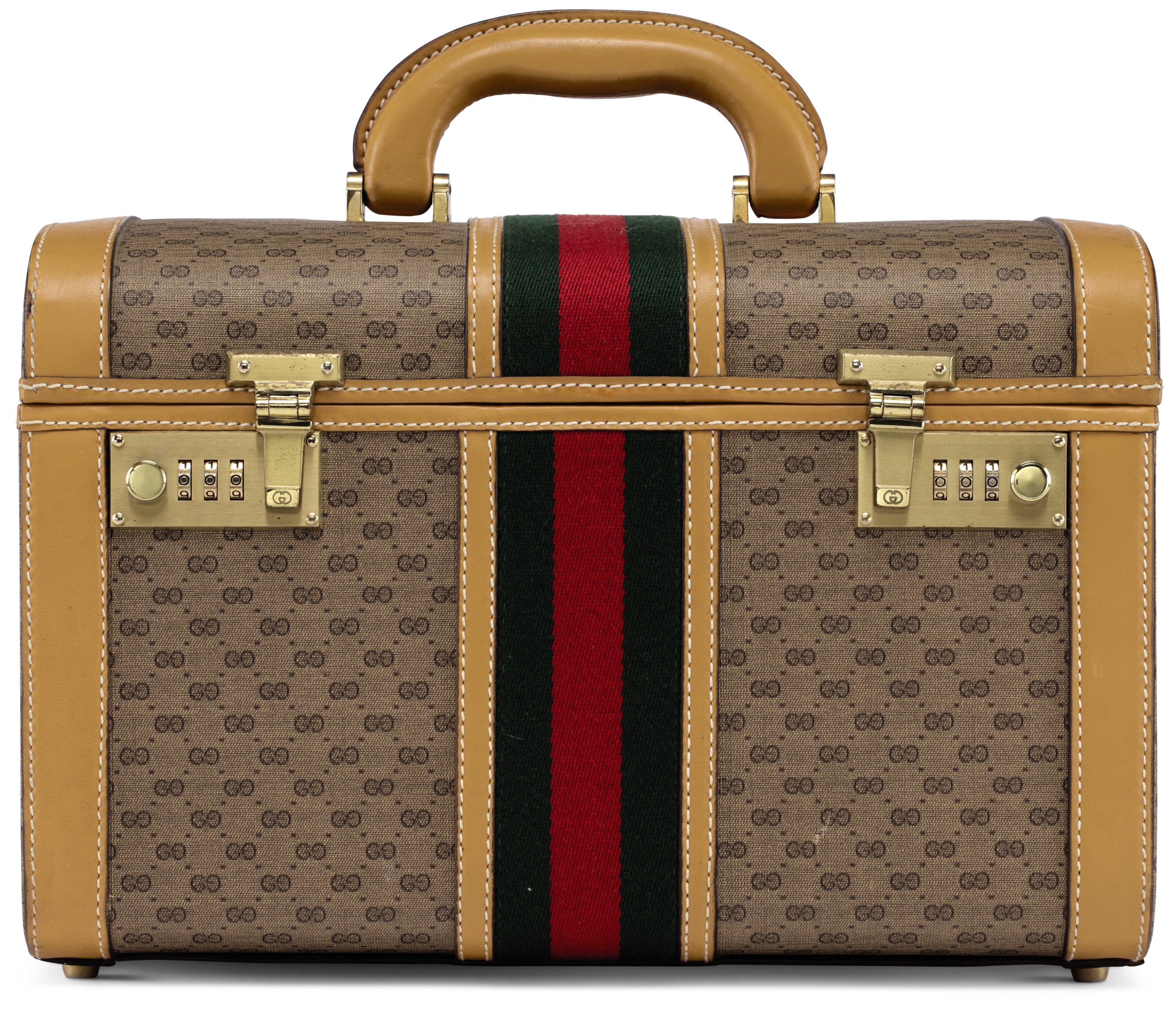A CLASSIC MONOGRAM CANVAS TRAIN VANITY CASE WITH GOLD HARDWARE, GUCCI