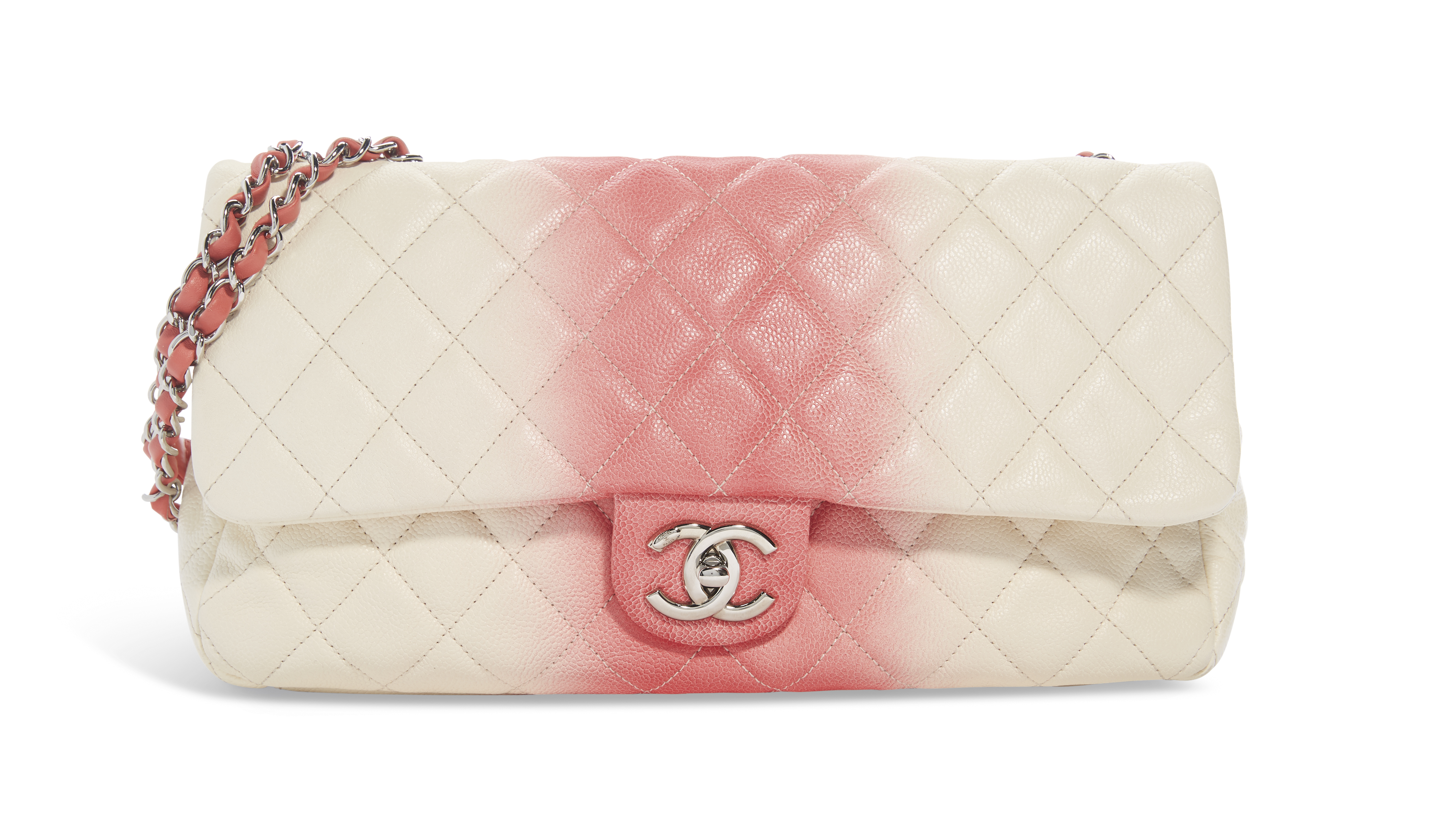 A PINK WHITE CAVIAR LEATHER OMBR SINGLE FLAP BAG CHANEL 2012