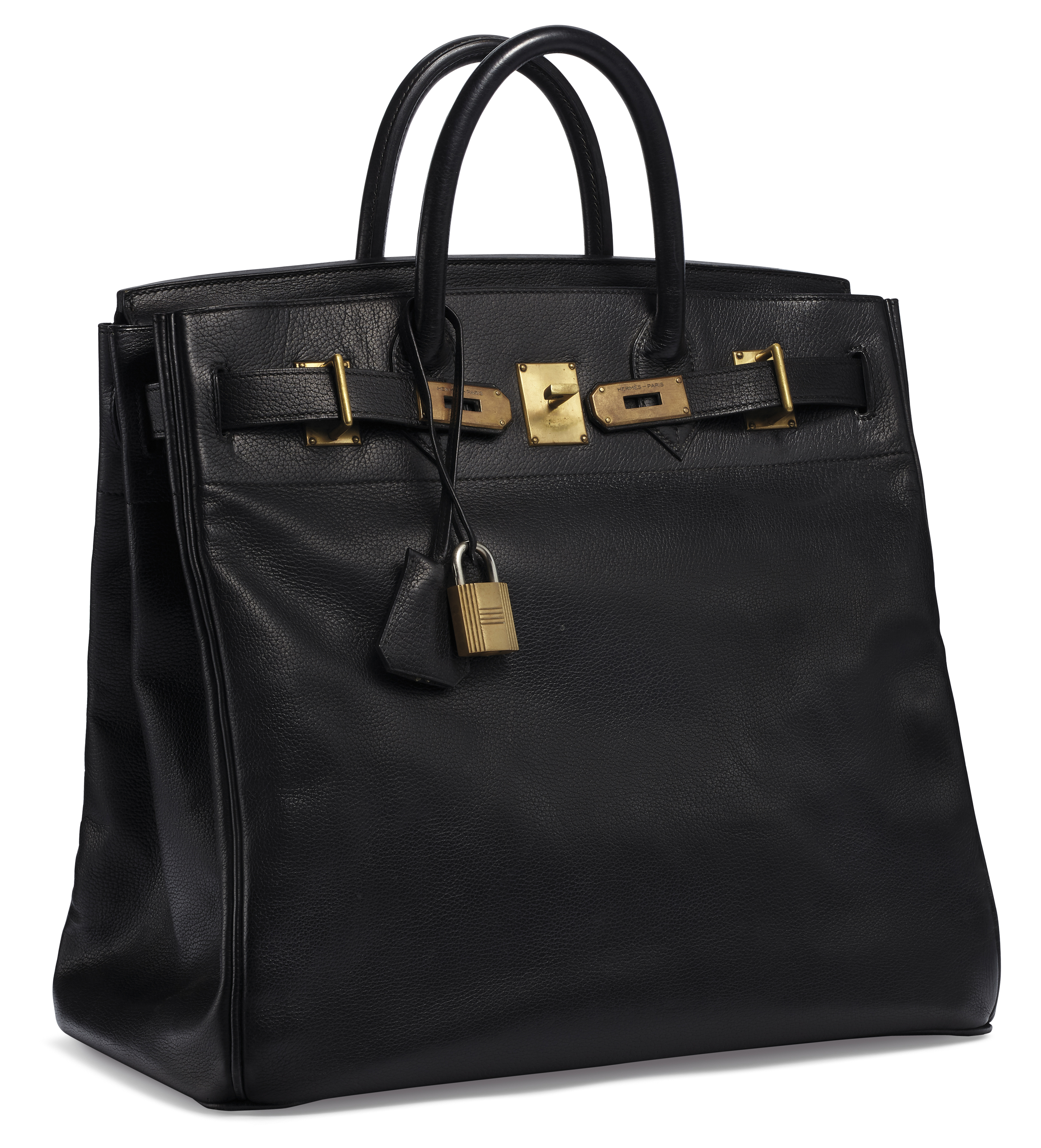 A BLACK ARDENNES LEATHER HAC BIRKIN 40 WITH GOLD HARDWARE HERMES 1940s Christie s