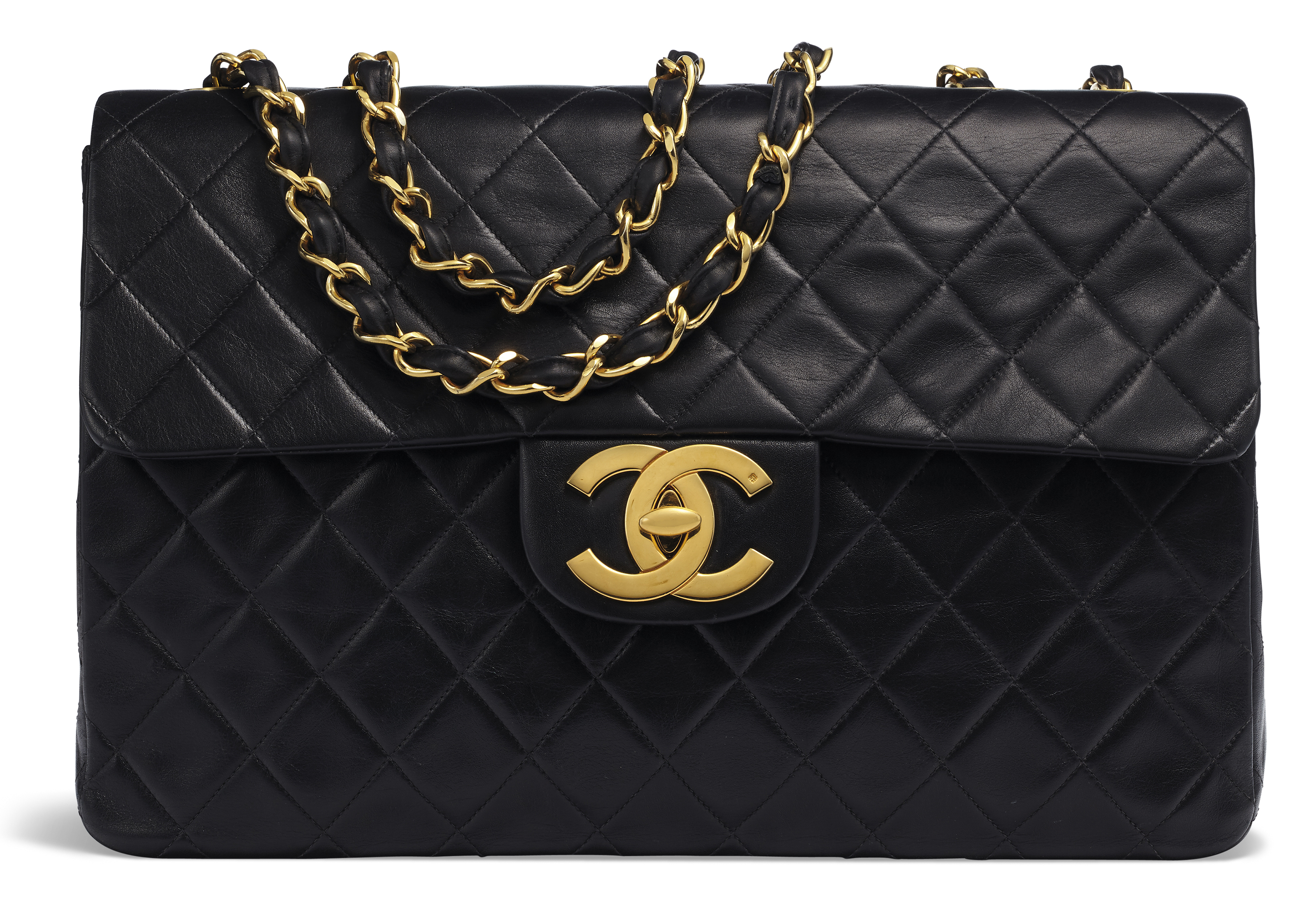 A BLACK PATENT LEATHER TOP HANDLE BAG WITH BLACK HARDWARE