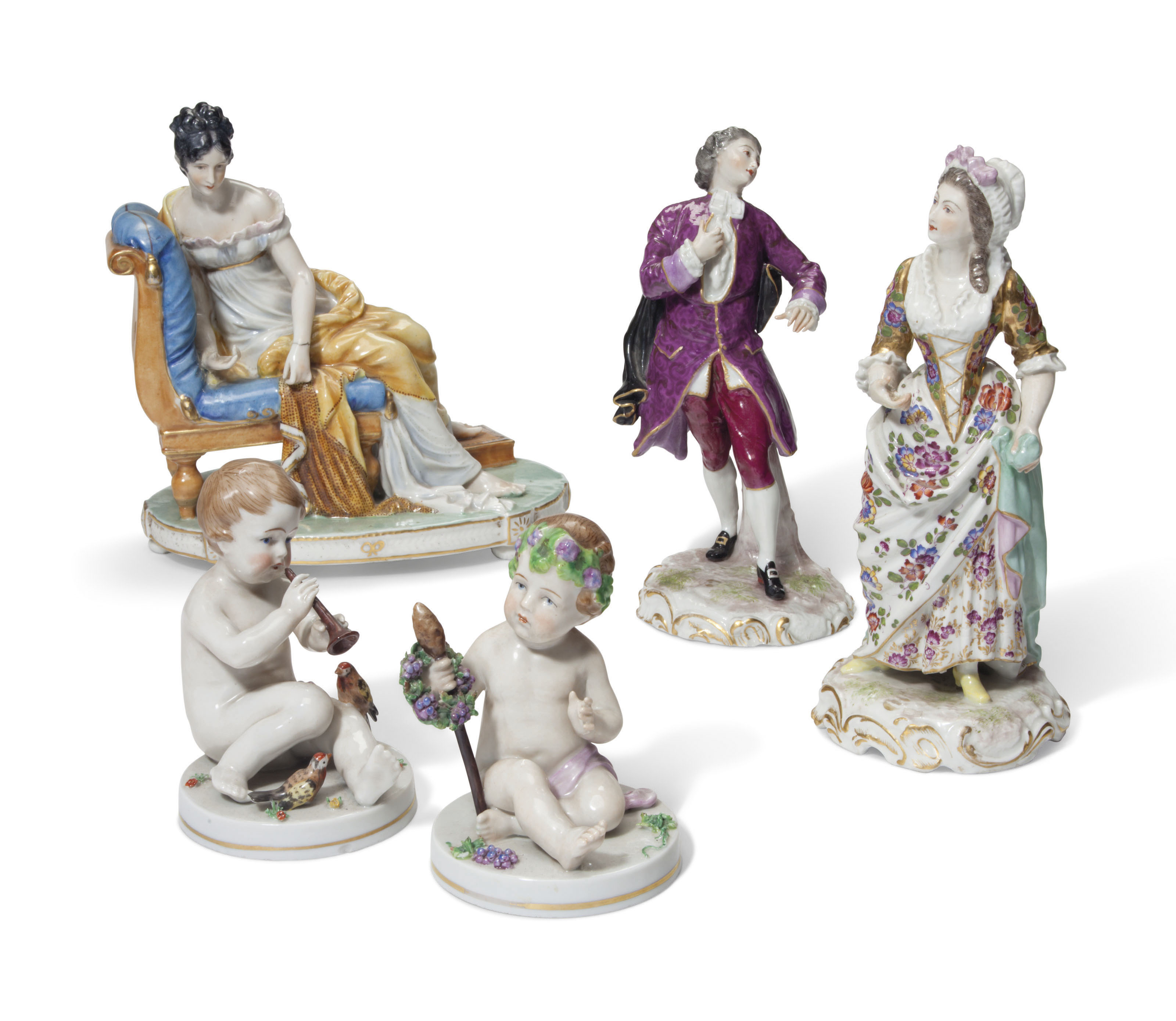 FIVE ENGLISH AND CONTINENTAL PORCELAIN FIGURES , LATE 19TH/20TH CENTURY
