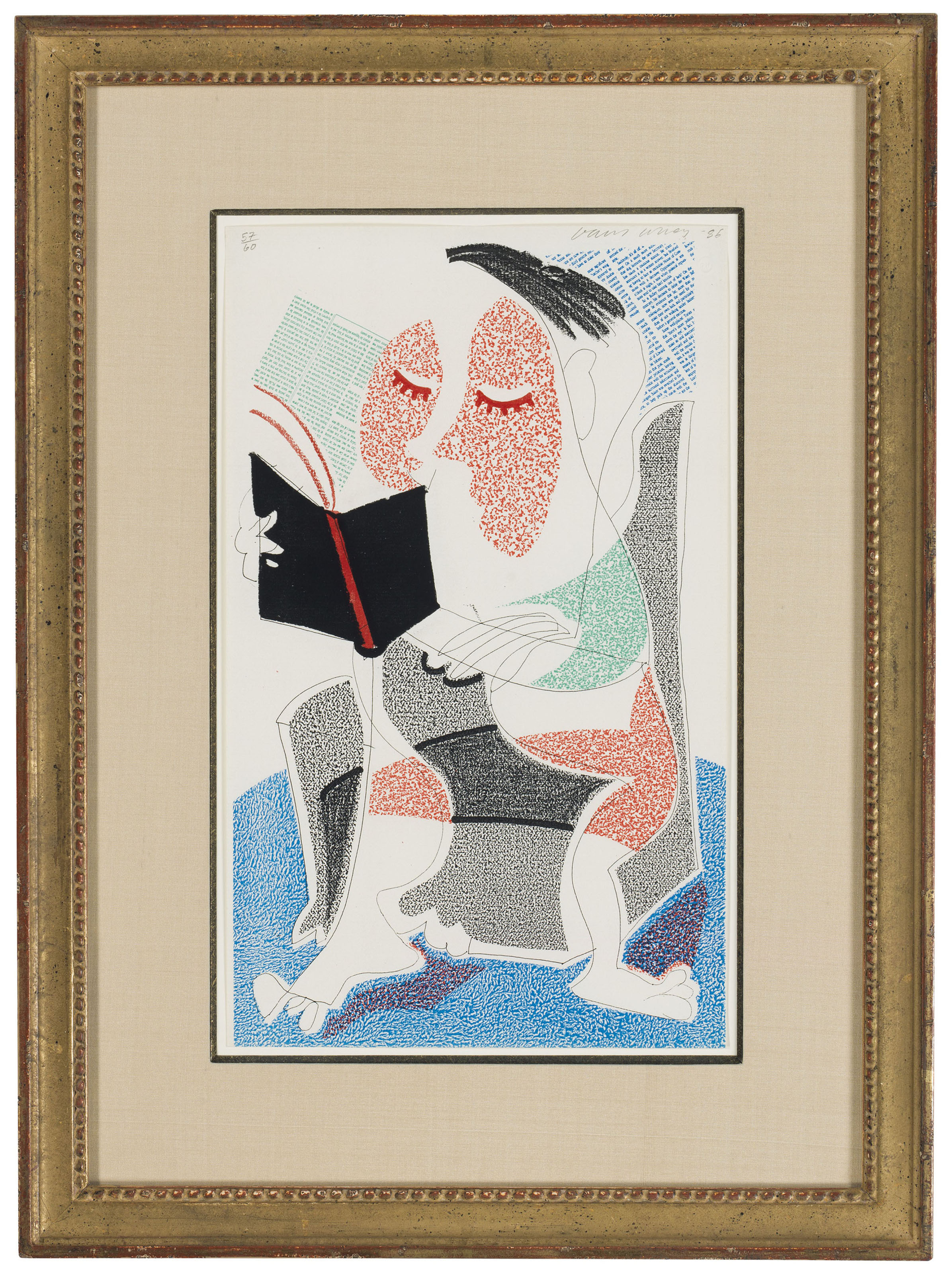 David Hockney (b. 1937), Man Reading Stendahl, 1986. Sheet: 14 x 8½ in (356 x 216 mm). Estimate: $2,500-3,500. Offered in Contemporary Edition, 9-17 July 2018, Online