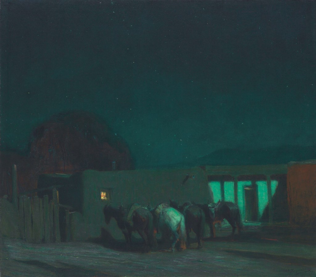 Oscar Edmund Berninghaus (18741952), Horses by Adobe Building, Moonlight Christie’s