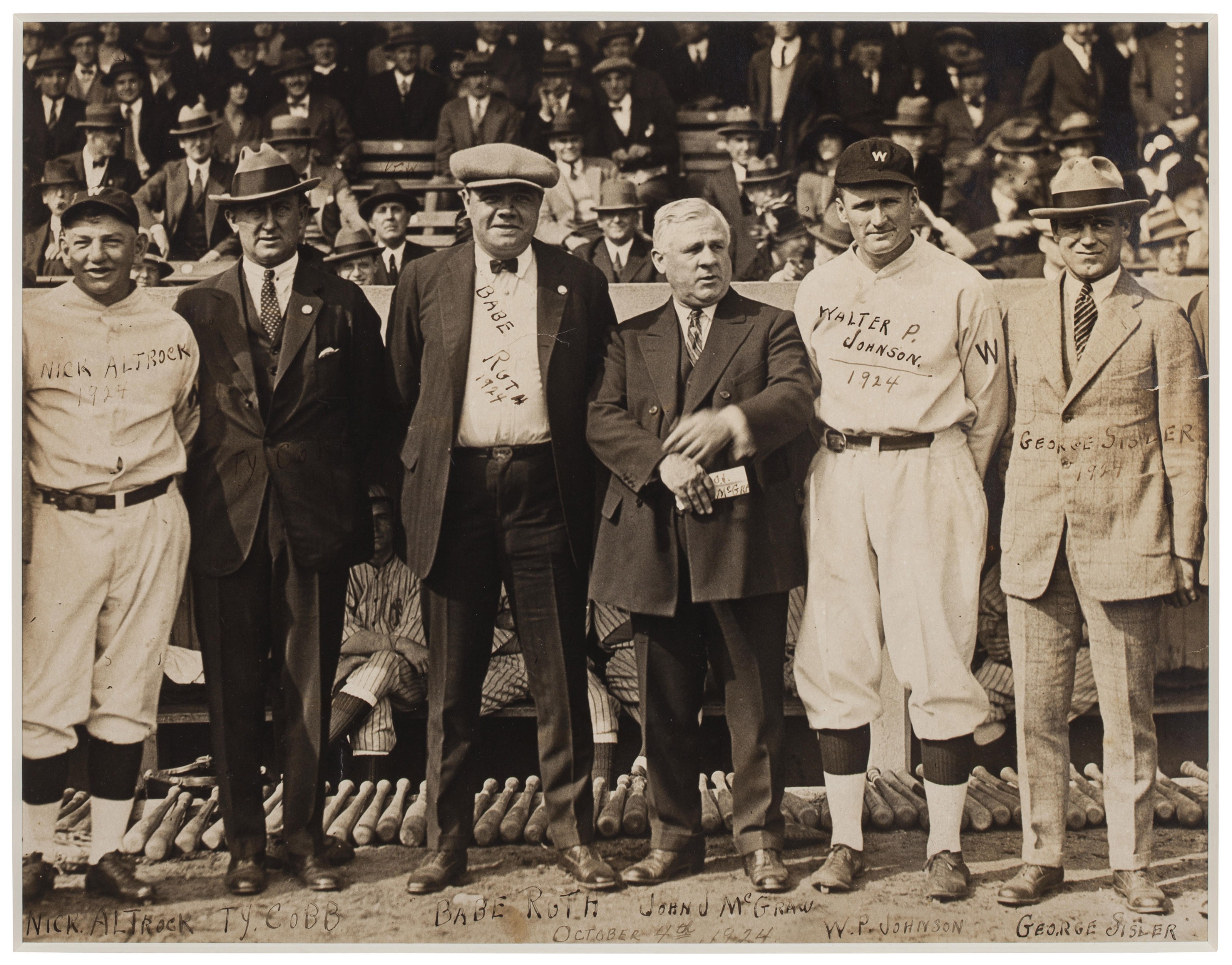 1924 WORLD SERIES PHOTOGRAPH WITH BABE RUTH & TY COBB, Christie’s