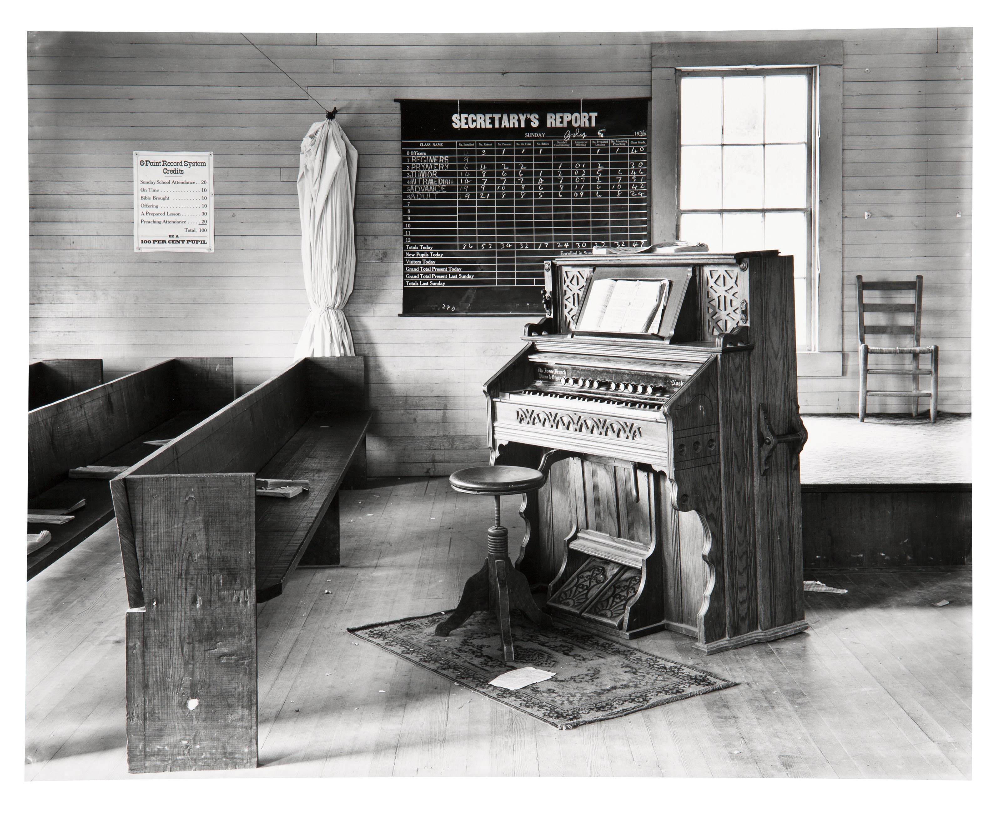 WALKER EVANS (19031975), Church Interior with Pump Organ, Alabama