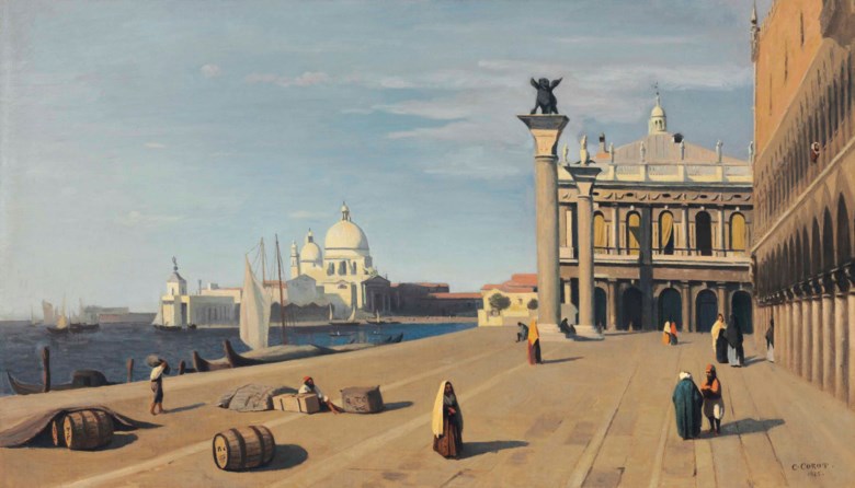 Jean-Baptiste-Camille Corot (1796-1875), Venise, vue du Quai des Esclavons, 1845. Oil on canvas. 18⅞ x 32¼ in (48 x 82 cm). Estimate $5,000,000-7,000,000. This lot is offered in The Collection of David and Peggy Rockefeller 19th & 20th Century Art, Evening Sale on 8 May at Christie’s in New York