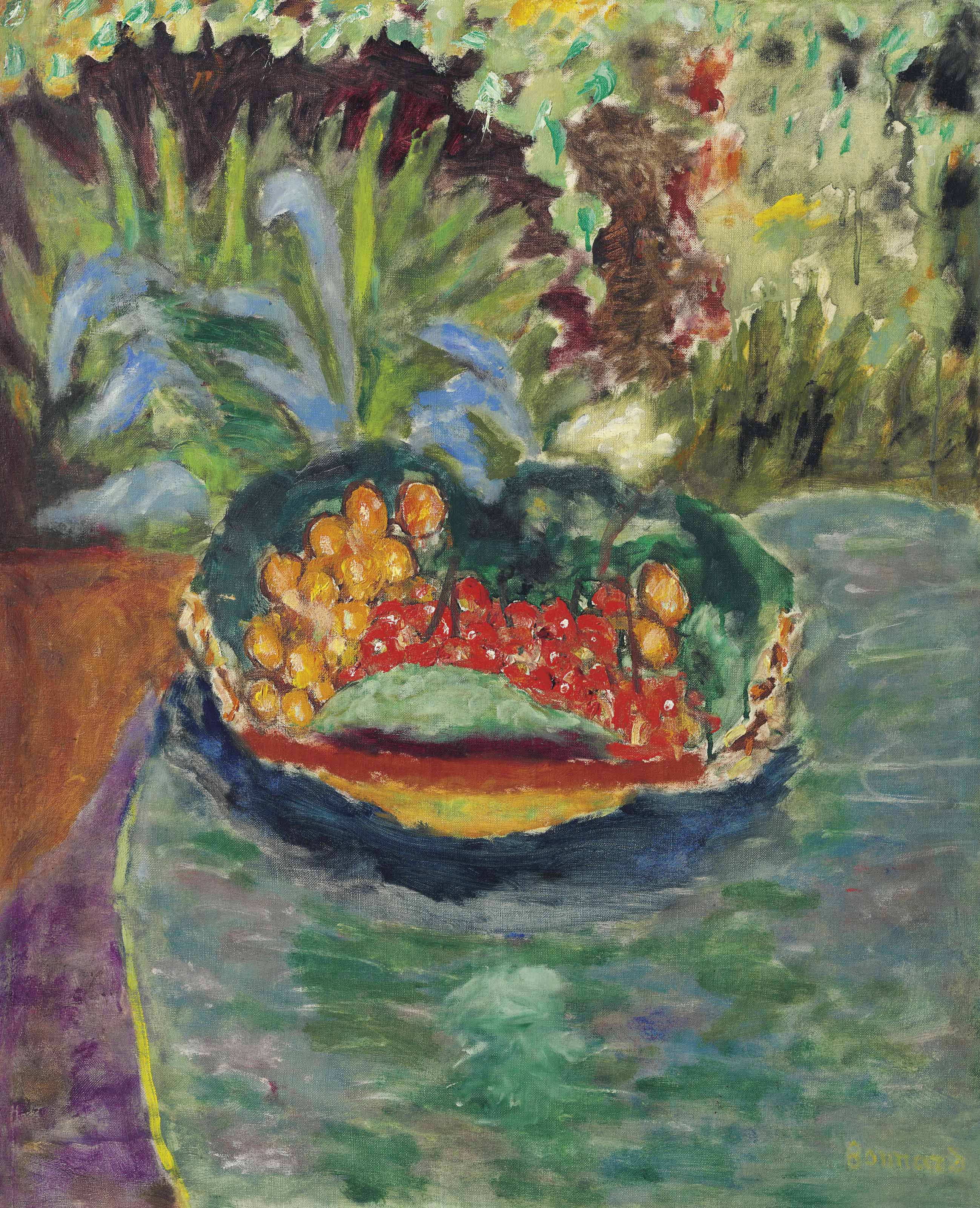 Pierre Bonnard (1867-1947), Corbeille de fruits sur une table dans