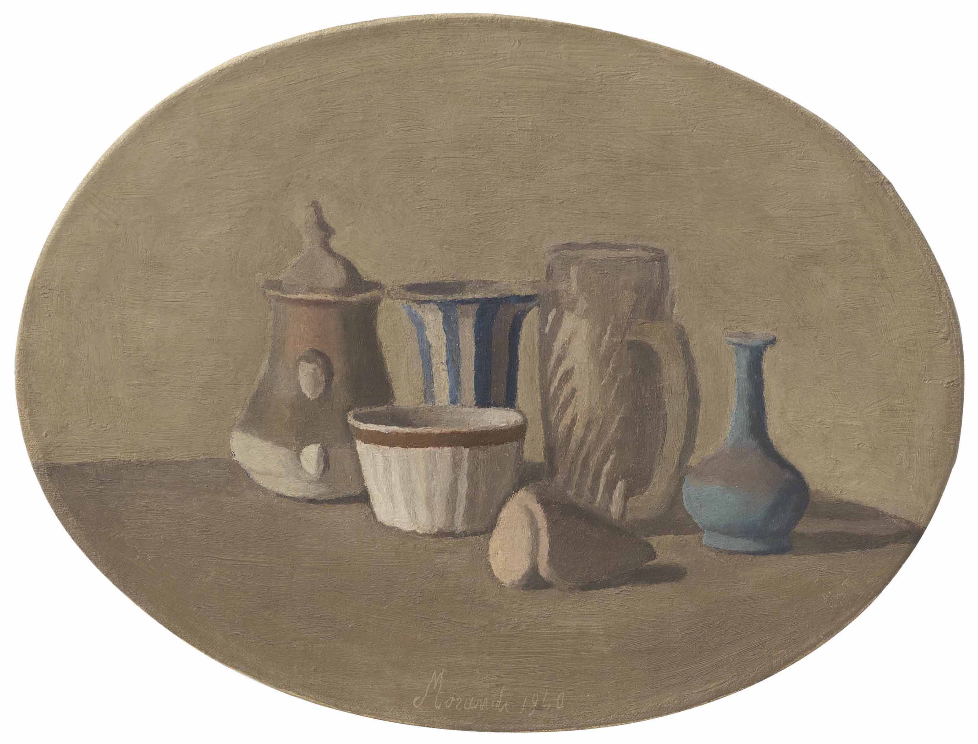 Giorgio Morandi (1890-1964), Natura morta, painted in 1940. Oval: 14&frac34; x 19⅝ in (37.5 x 50 cm). Sold for $4,332,500 on 8 May 2018 at Christie&rsquo;s in New York&nbsp;&copy; DACS 2019