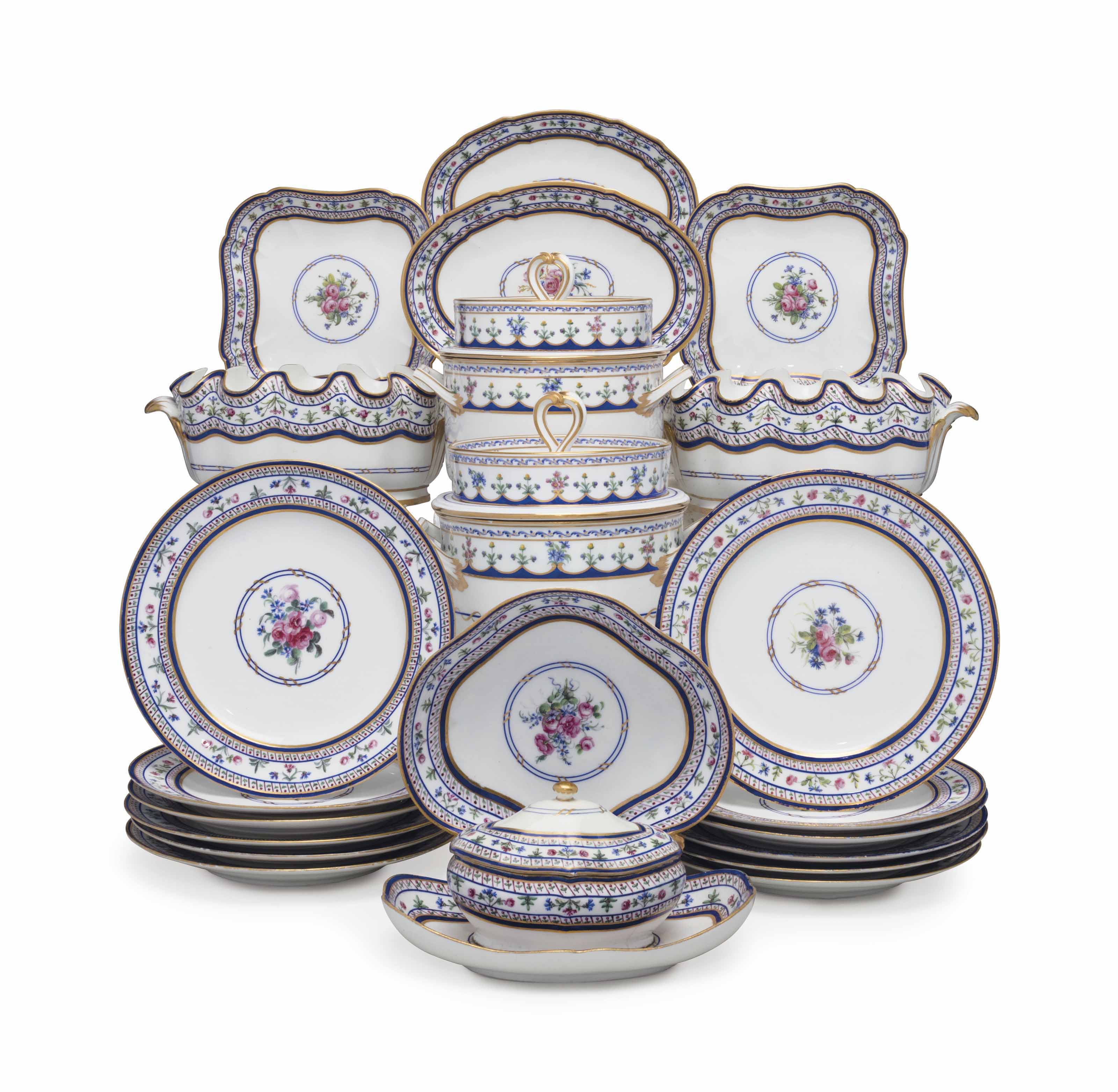 A SEVRES PORCELAIN PART DESSERT SERVICE , CIRCA 1791, BLUE INTERLACED L