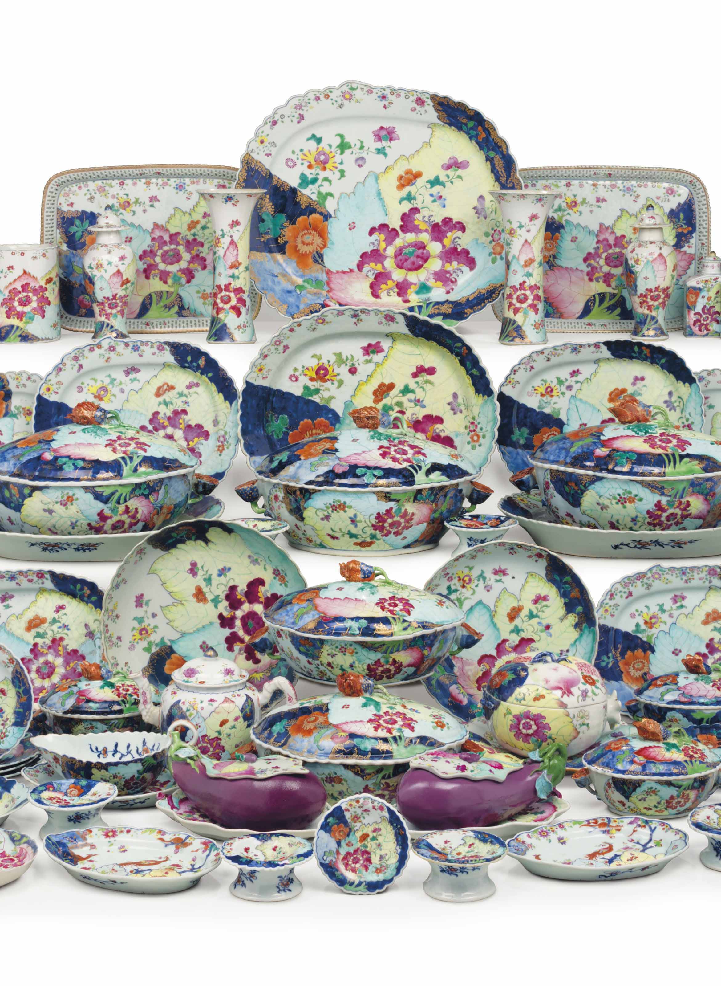 A large Chinese Export &lsquo;tobacco leaf&rsquo; assembled dinner service, Qianlong period, circa 1775. Sold for $1,152,500 on 9 May 2018 at Christie&rsquo;s in New York &mdash;&nbsp;a new auction record for a dinner service