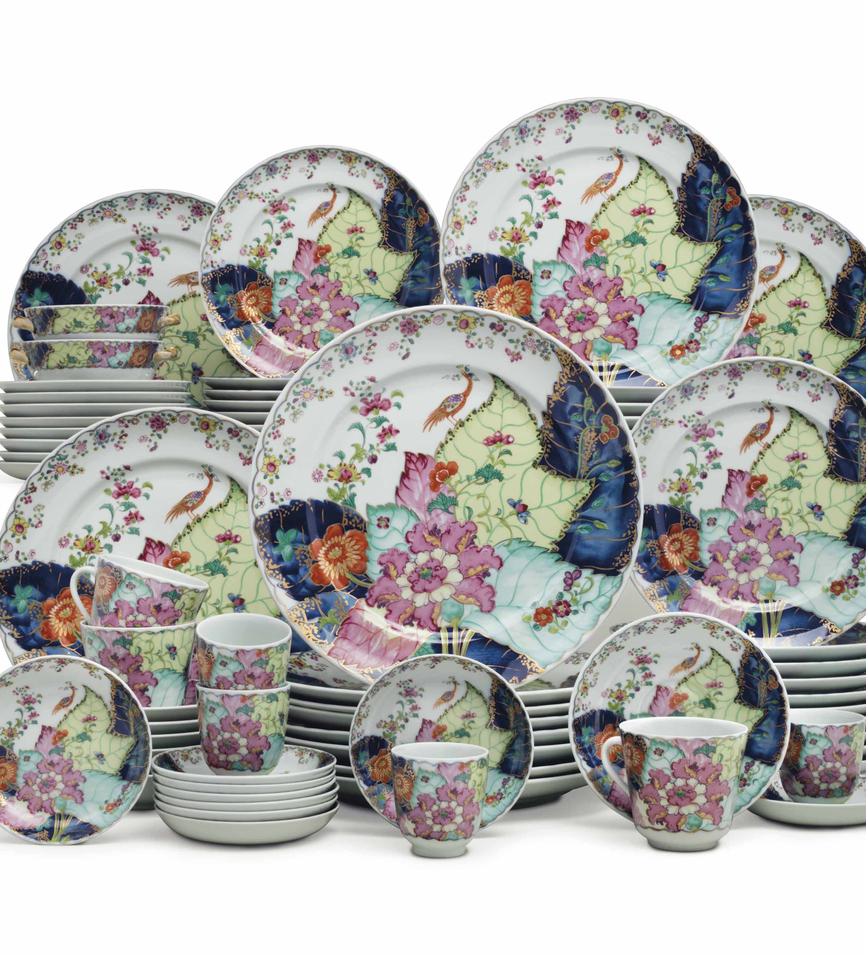 A mottahedeh porcelain tobacco leaf pattern part dinner service