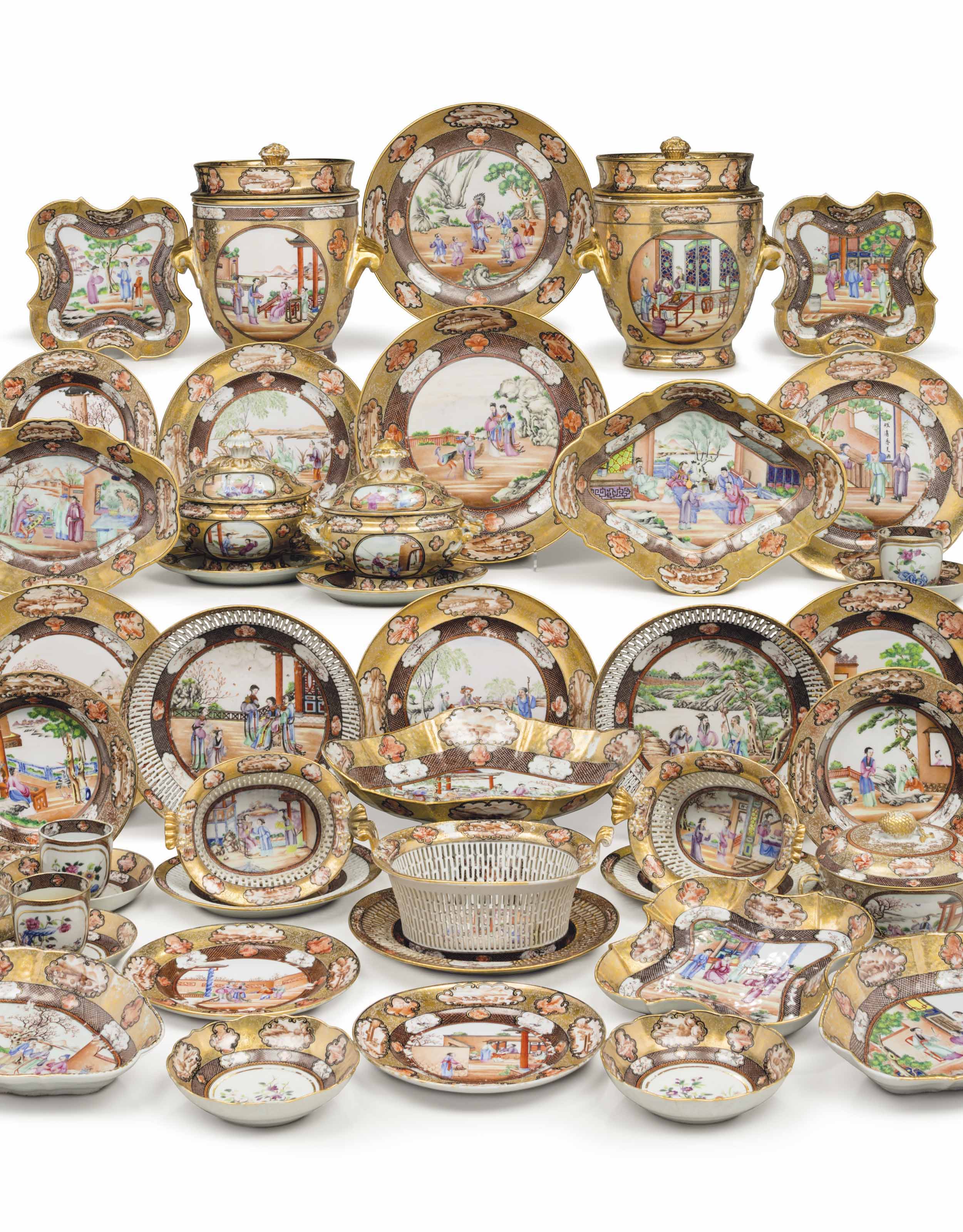 A Chinese Export 'Rockefeller Pattern' assembled dinner service, Jiaqing period, circa 1805. Estimate: $100,000-150,000. This lot is offered in The Collection of David and Peggy Rockefeller: English &amp; European Furniture, Ceramics &amp; Decorations, Part I on 9 May at Christie&rsquo;s in New York