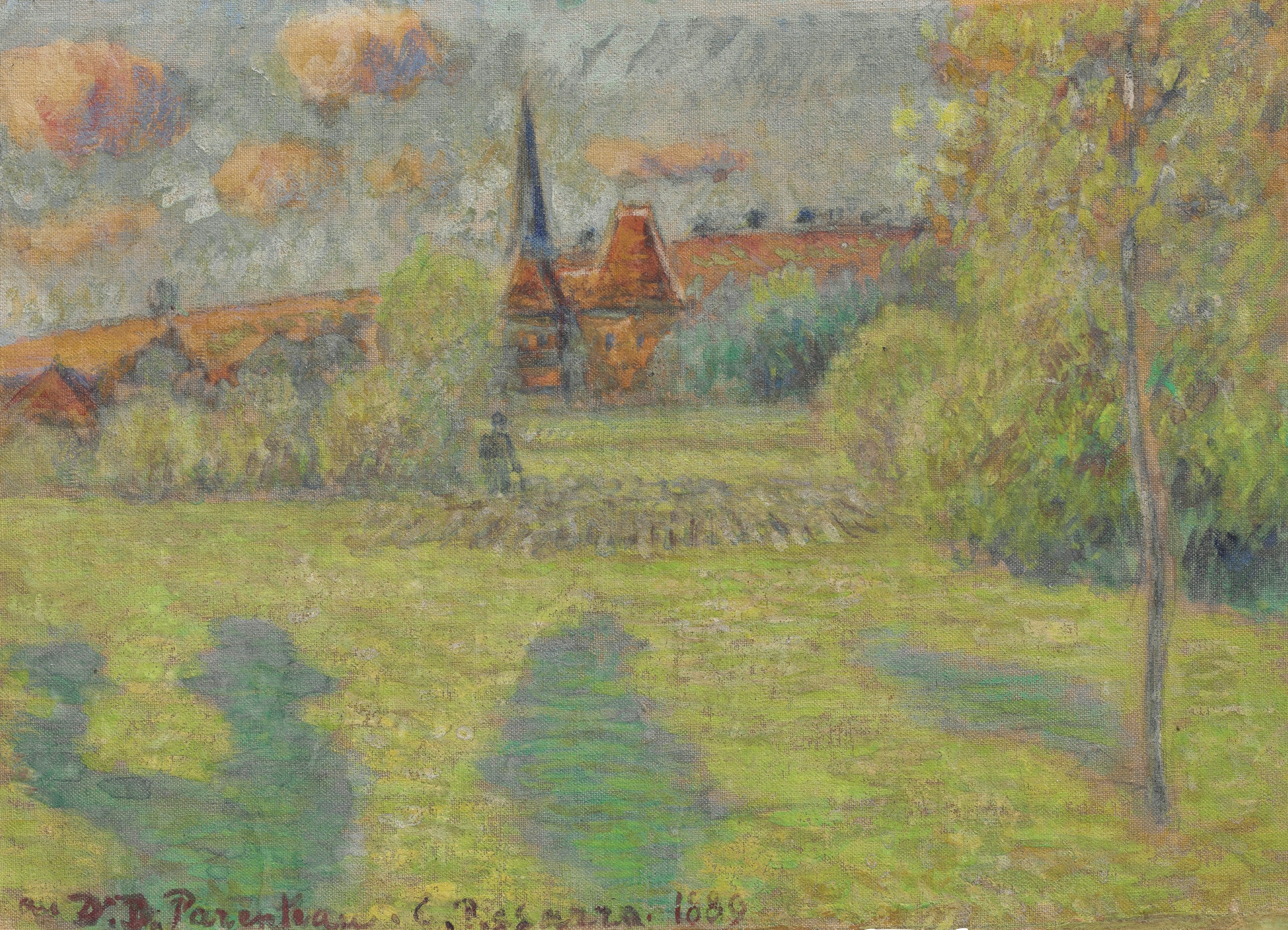 Berger et église d'Eragny