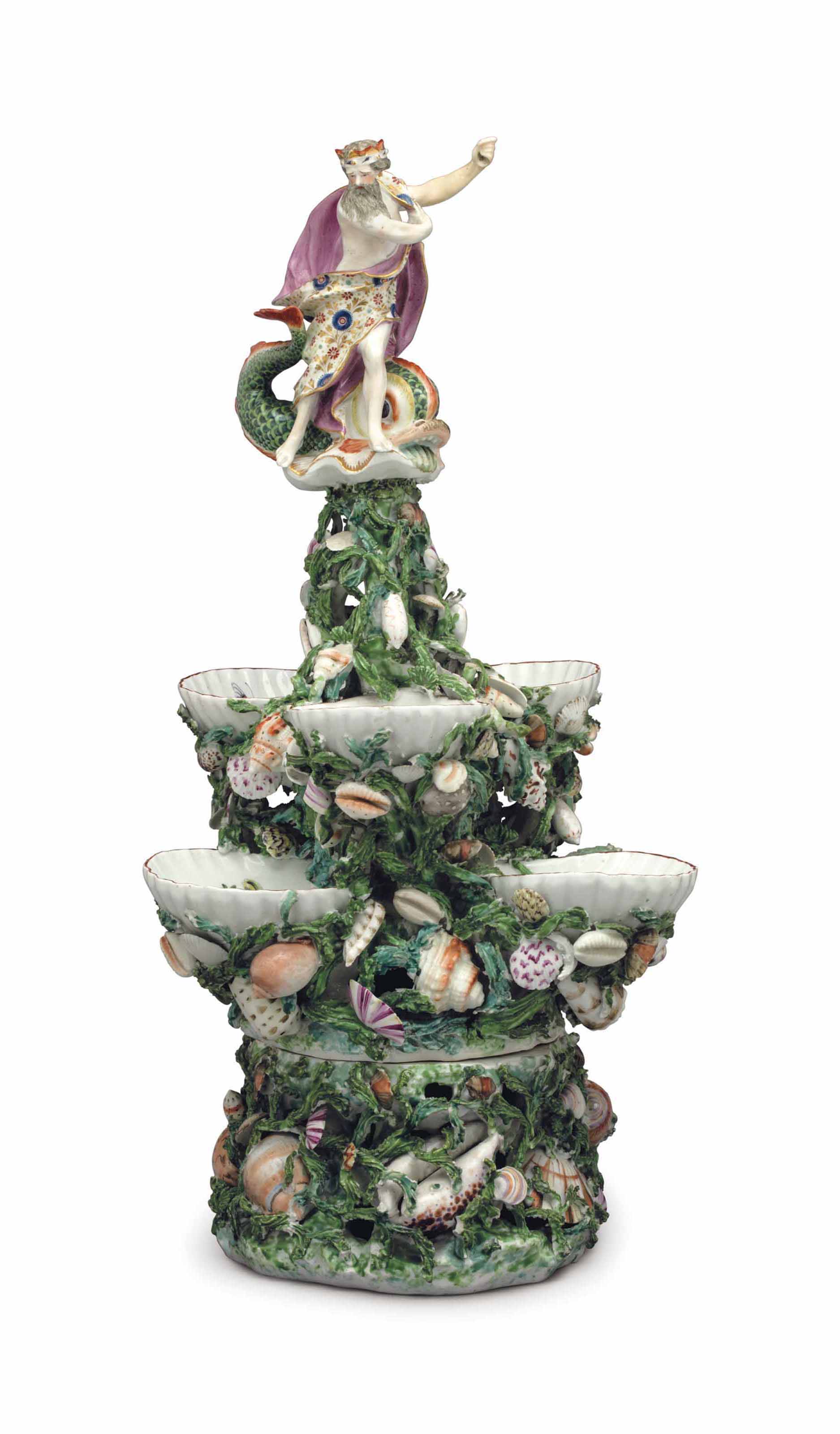 A Derby porcelain mythological centrepiece and stand, circa 1760-65. 19⅜  in (49.3  cm) high. Sold for $52,500 on 10 May 2018 at Christie&rsquo;s in New York