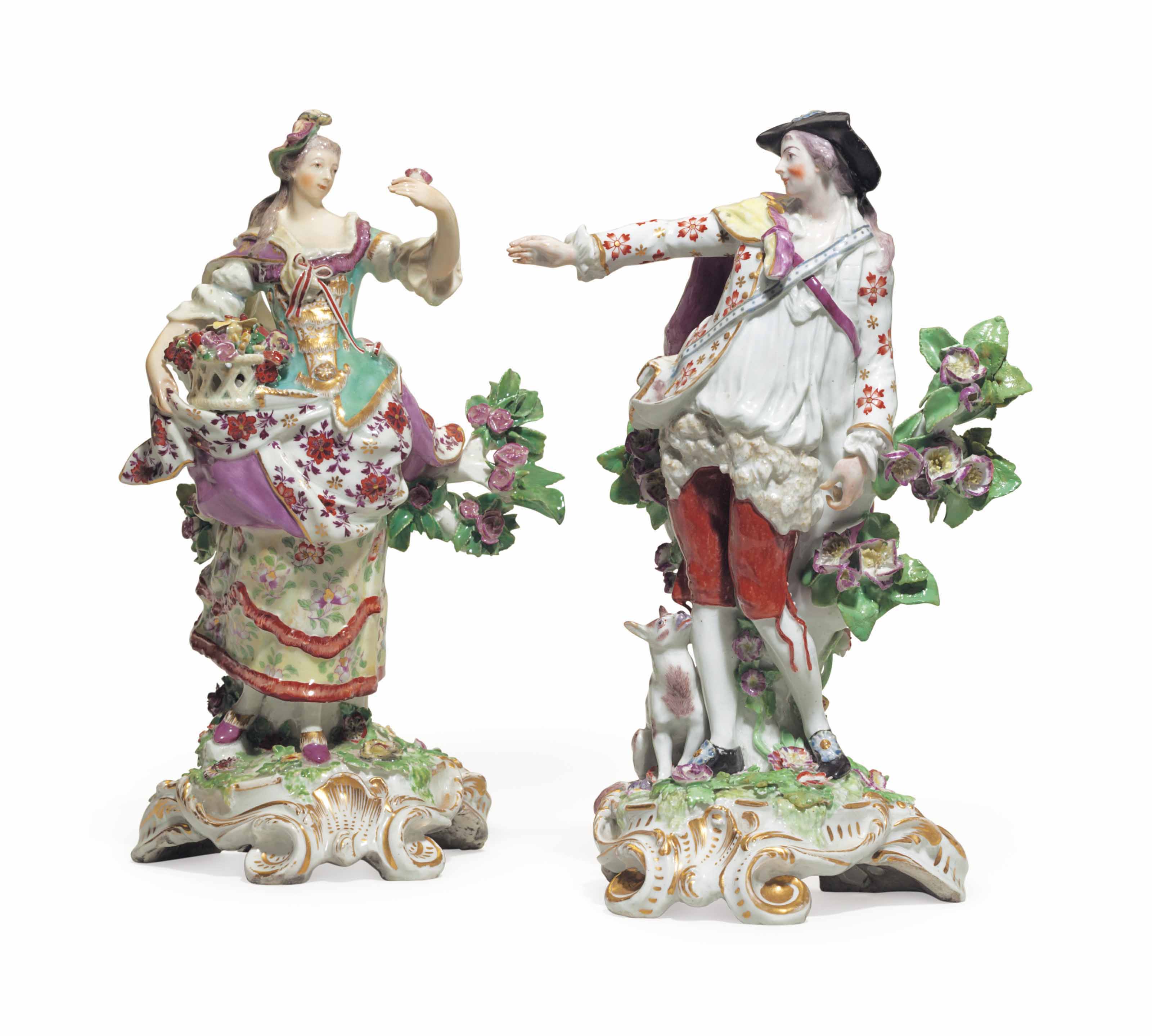 A pair of Chelsea porcelain figures of an 'imperial shepherd and shepherdess', circa 1765. 11&frac34;  in (29.9  cm) high, the shepherdess. Sold for $6,875 on 10 May 2018 at Christie&rsquo;s in New York
