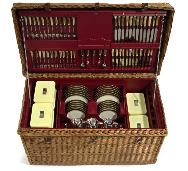 An English wicker picnic hamper, retailed by Asprey & Company, circa 1986. Sold for $212,500 on 10 May 2018 at Christie’s in New York
