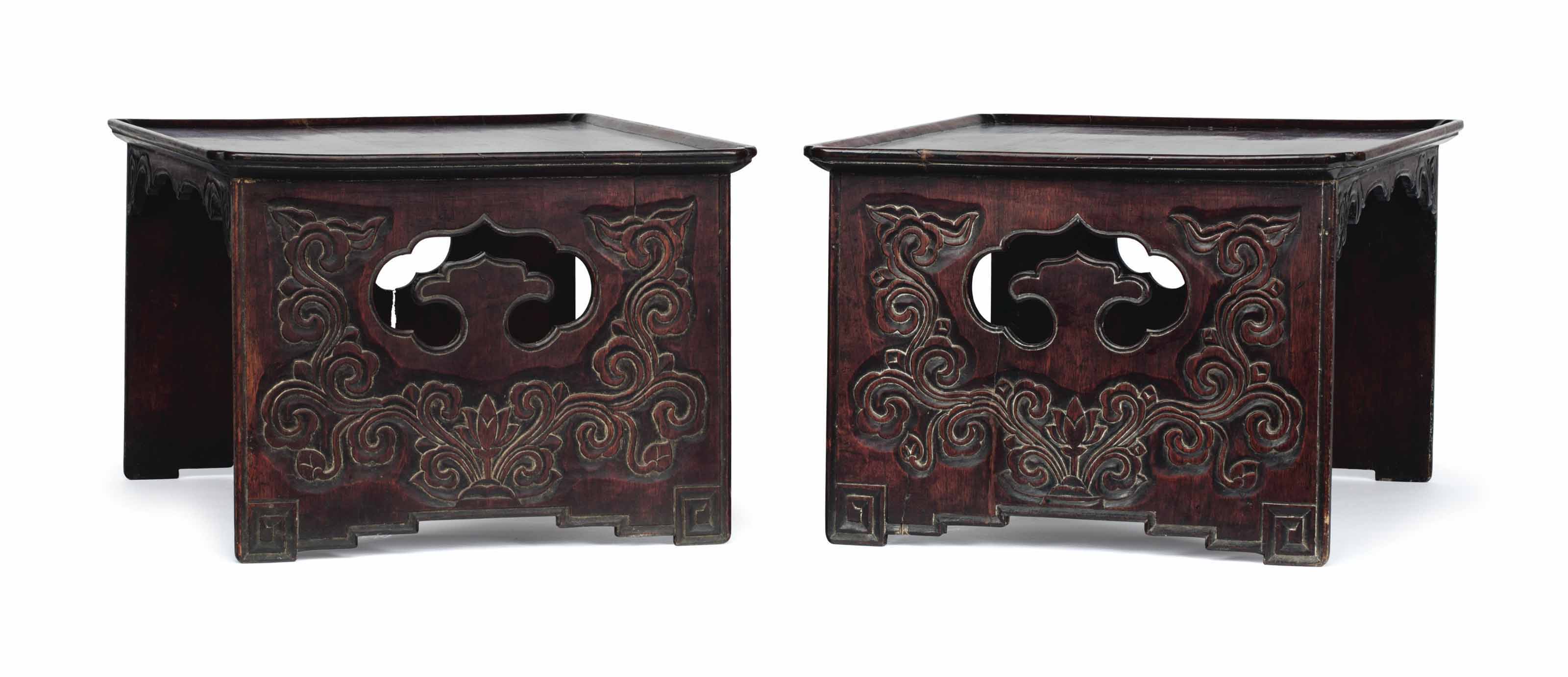 TWO KOREAN WOOD TRESTLE TABLES