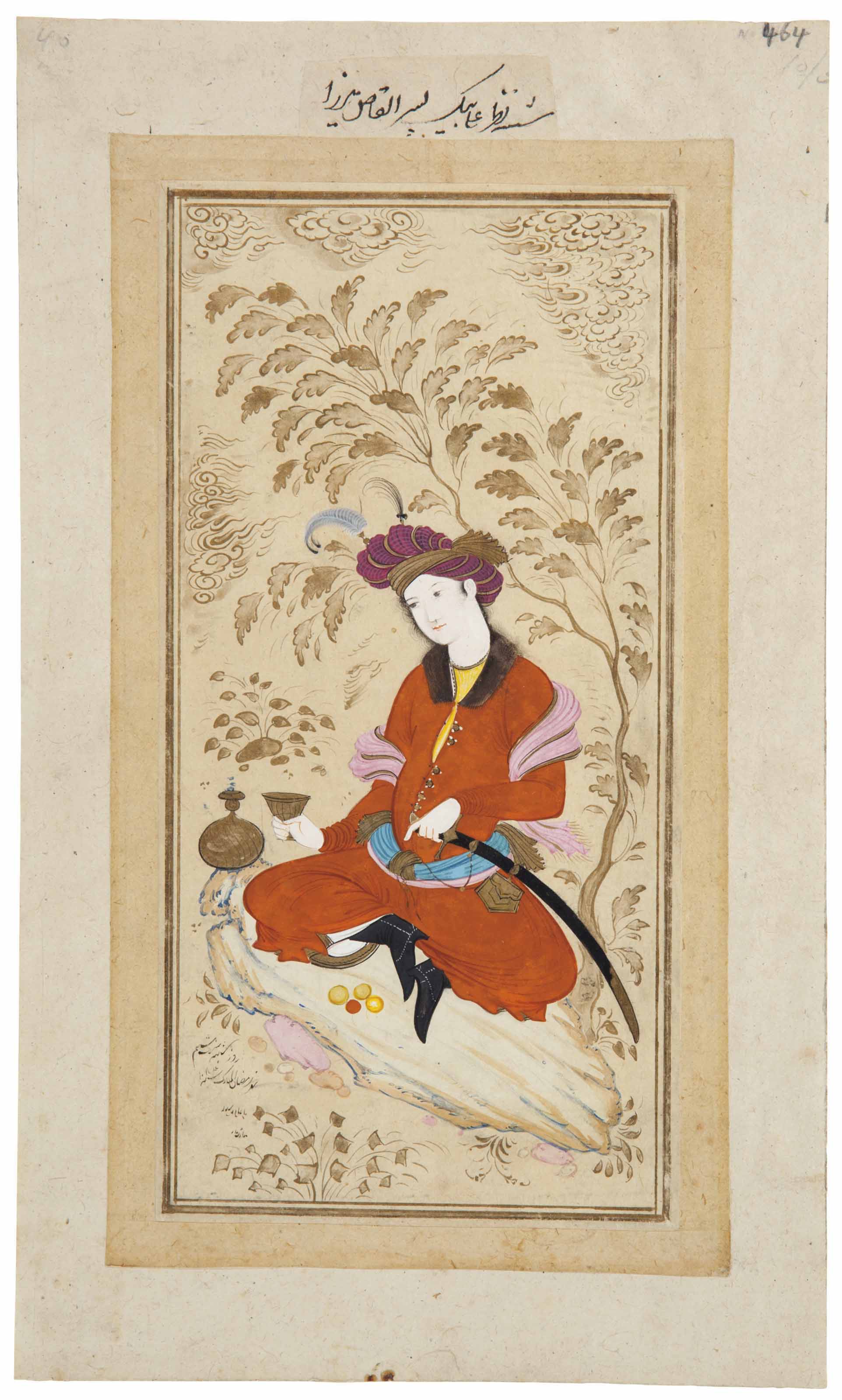 PORTRAIT OF NAZAR 'ALI BEG, SON OF ALQAS MIRZA, BY MU'IN MUSAVVIR