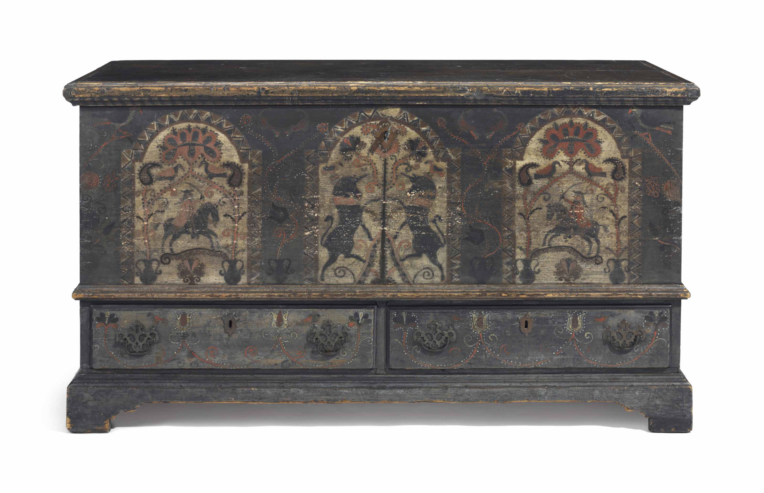 A Pennsylvania German Poplar And Pine Paint Decorated Black
