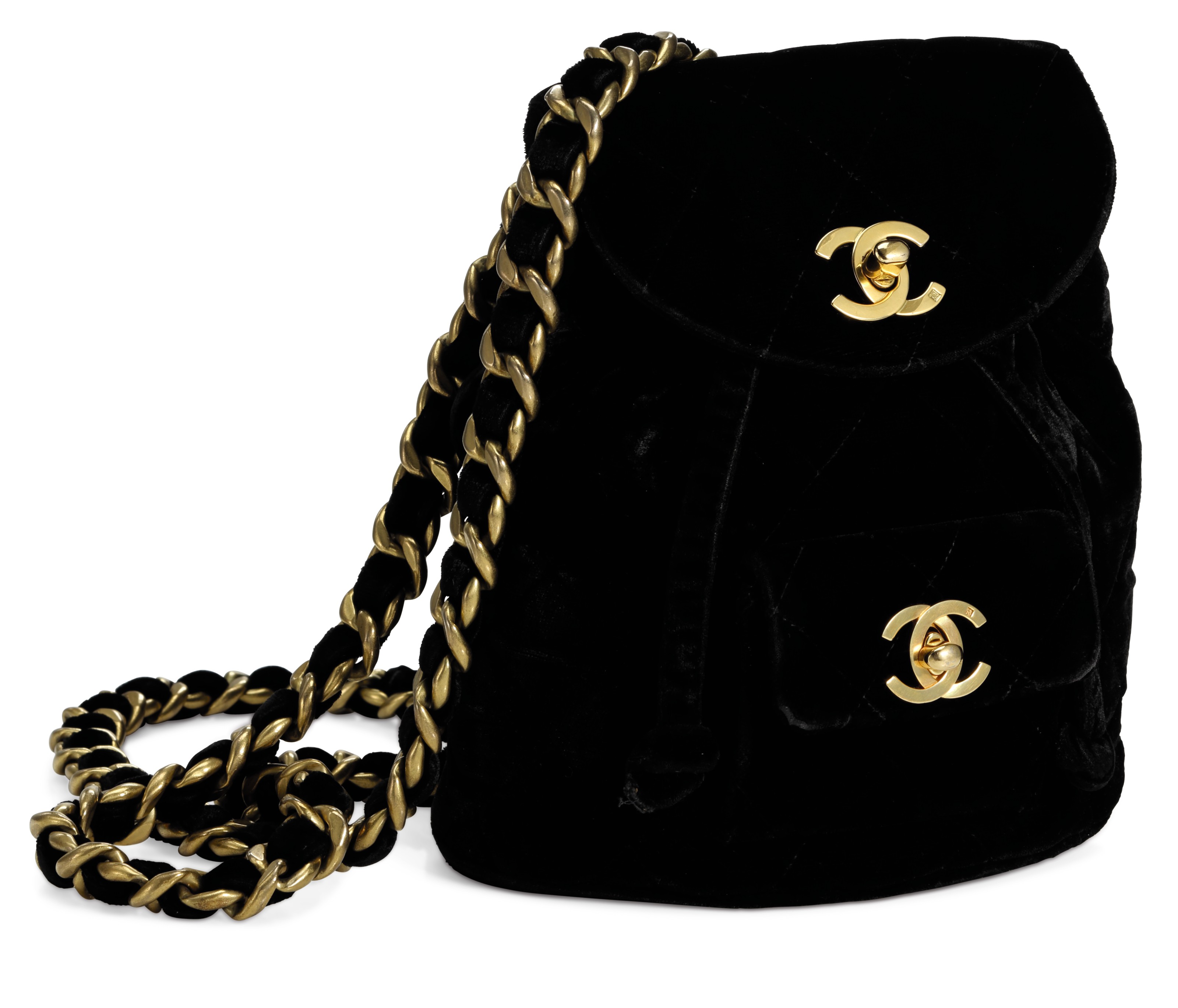 A BLACK VELVET MINI BACKPACK WITH GOLD HARDWARE CHANEL 1994 1996 Christie s