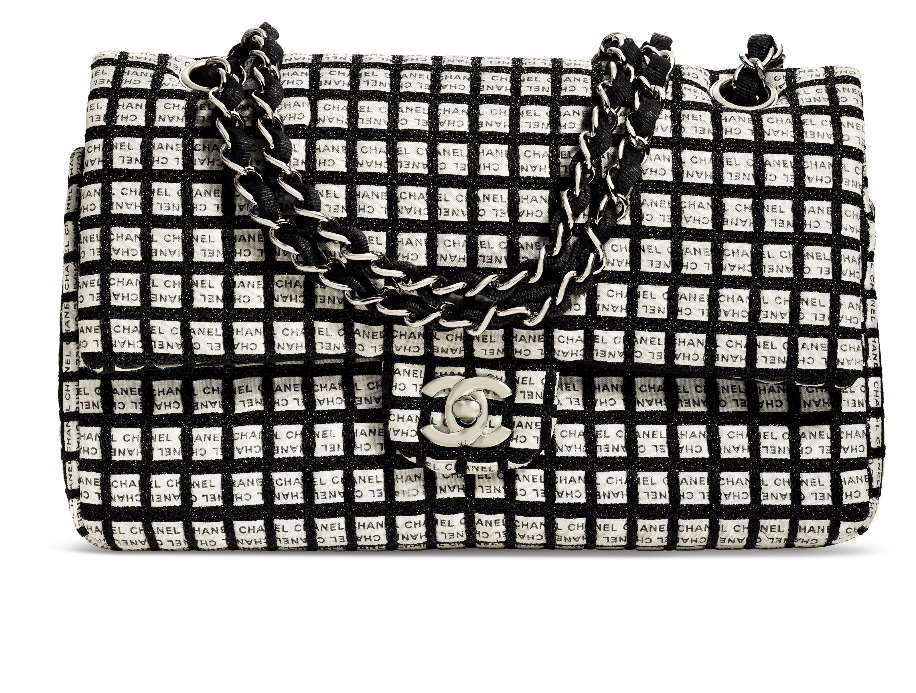 picture Chanel Black And White Flap Bag a black white ribbon woven lurex