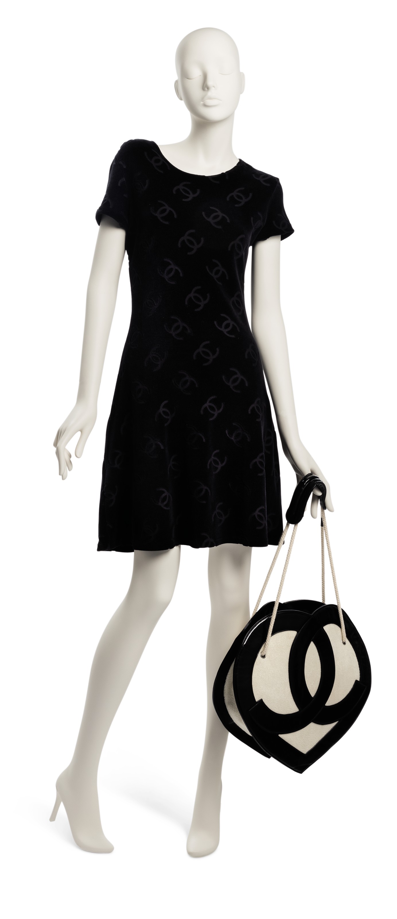 A Set Of Two A Black Monogram Velour Dress A Black White Terry