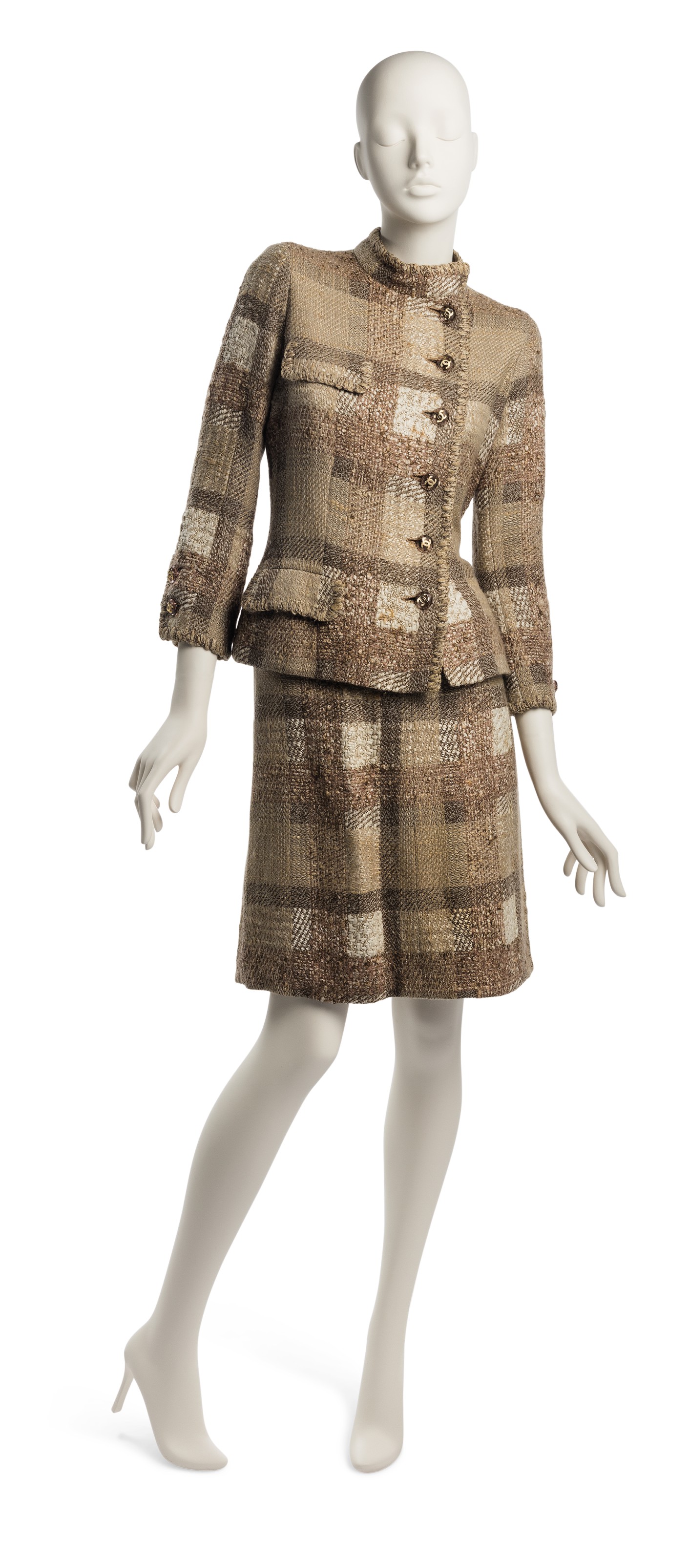 A TAN TWEED JACKET SKIRT CHANEL EARLY auctions price archive