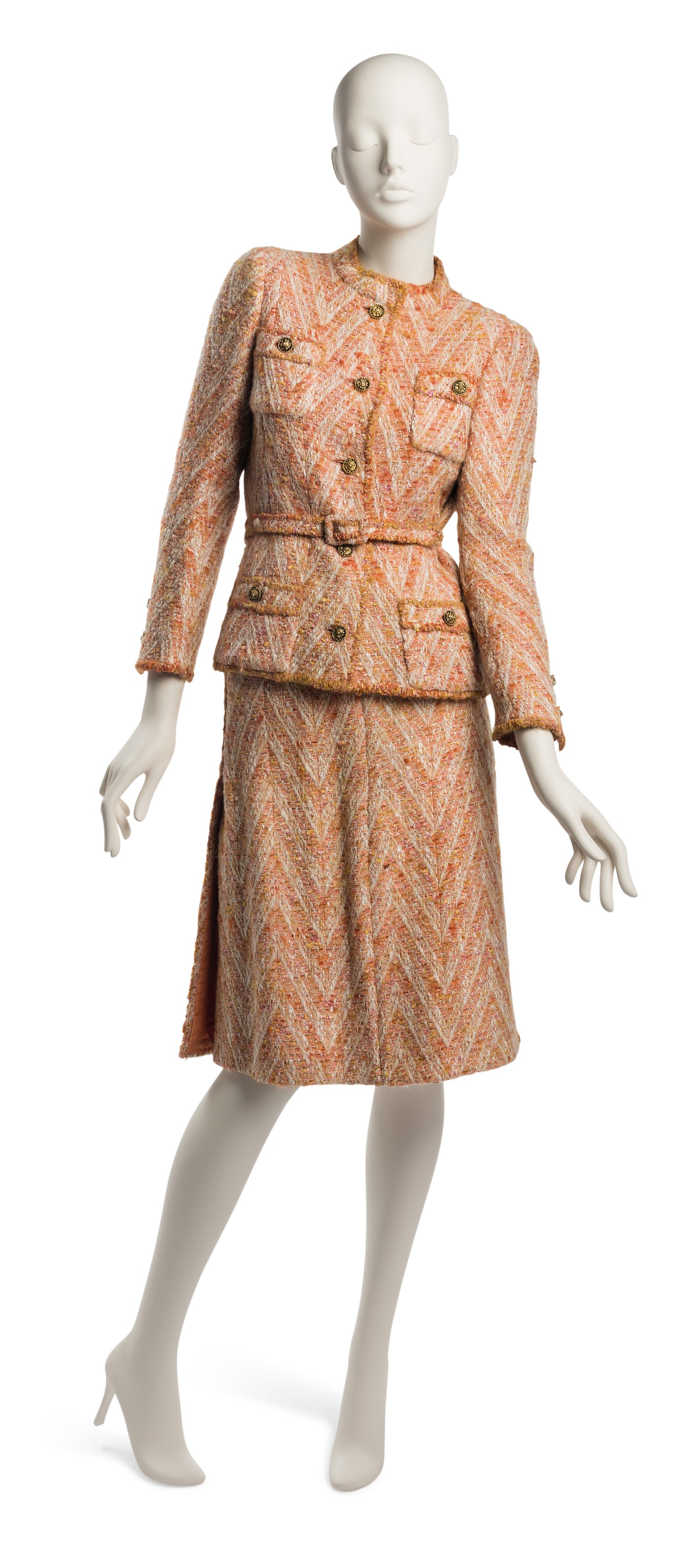 A TAN TWEED HAUTE COUTURE JACKET SKIRT CHANEL EARLY 1960 S
