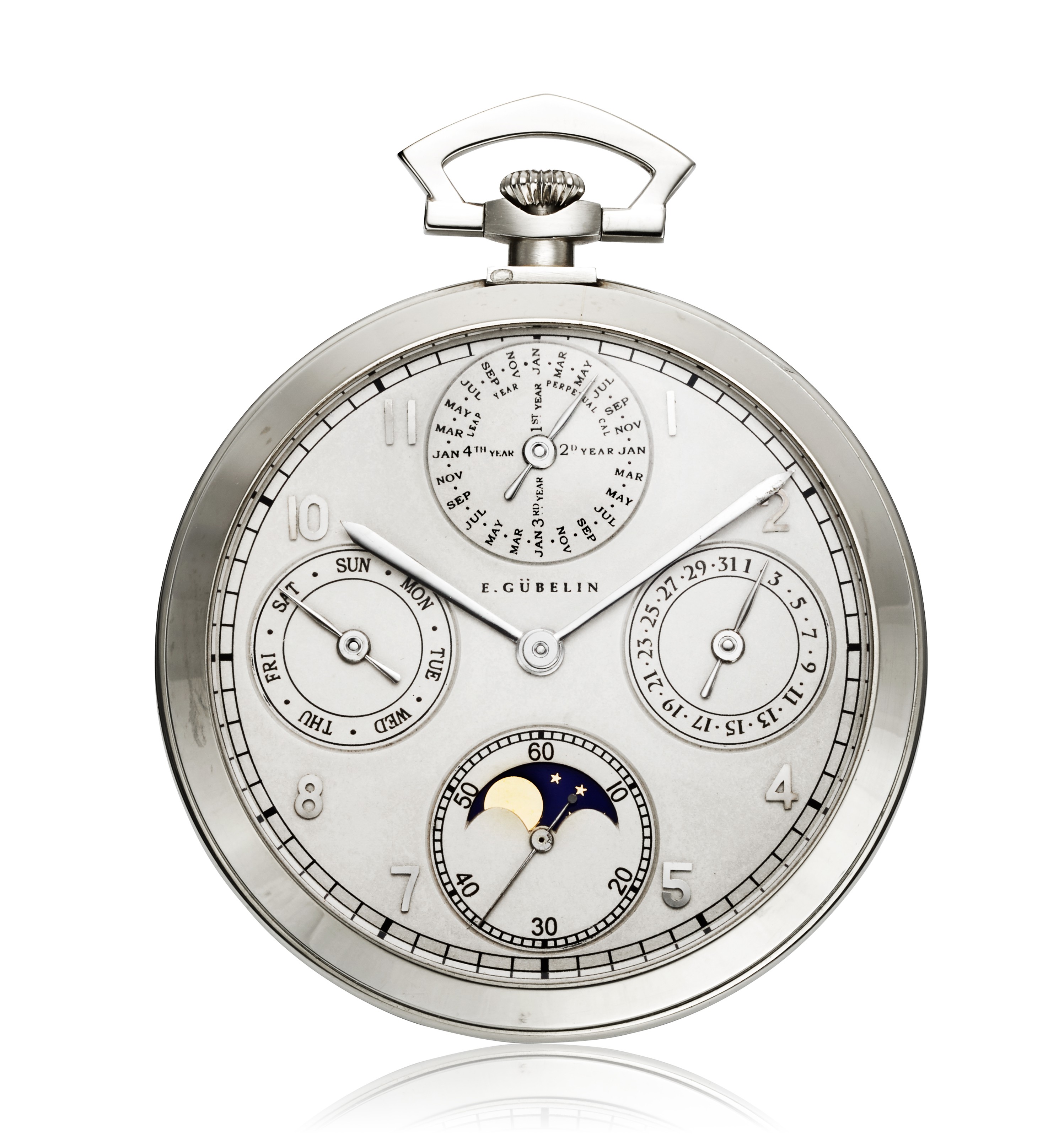GUBELIN, 18K PERPETUAL CALENDAR MOON PHASE POCKET WATCH, Christie’s