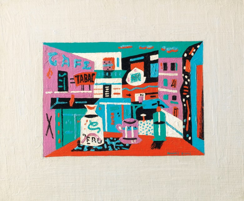 Stuart Davis (1892-1964), Still Life in the Street, painted 1941. 10⅛ x 12⅛  in (25.7 x 30.8  cm). Estimate $500,000-700,000. This lot is offered in An American Place  The Barney A. Ebsworth Collection Evening Sale on 13 November 2018 at Christie’s in New York © Estate of Stuart Davis Licensed by VAGA at Artist Rights Society (ARS), New York