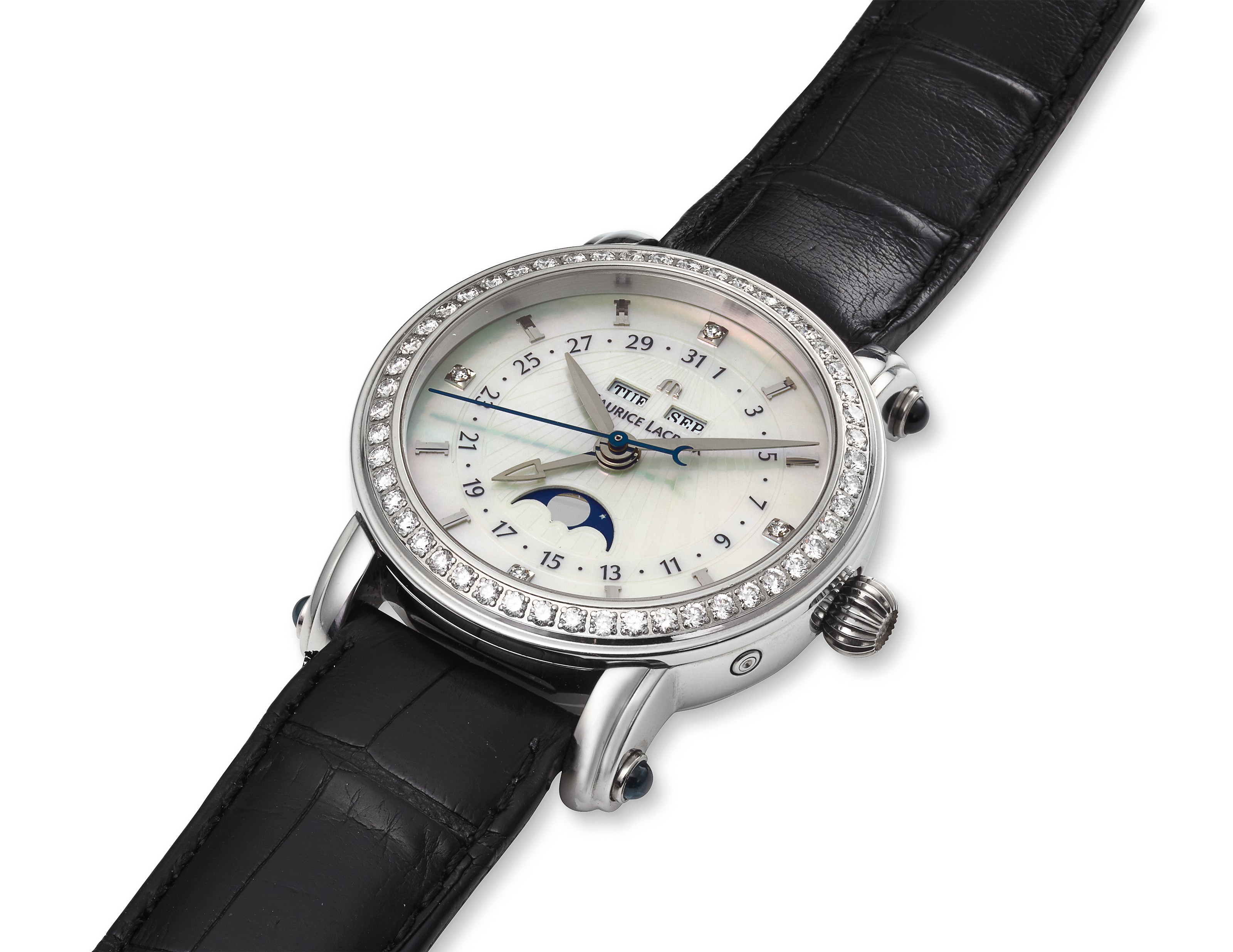 MAURICE LACROIX, TRIPLE CALENDAR AND MOON PHASE WITH DIAMONDS, REF. MP  6066, | Christie's