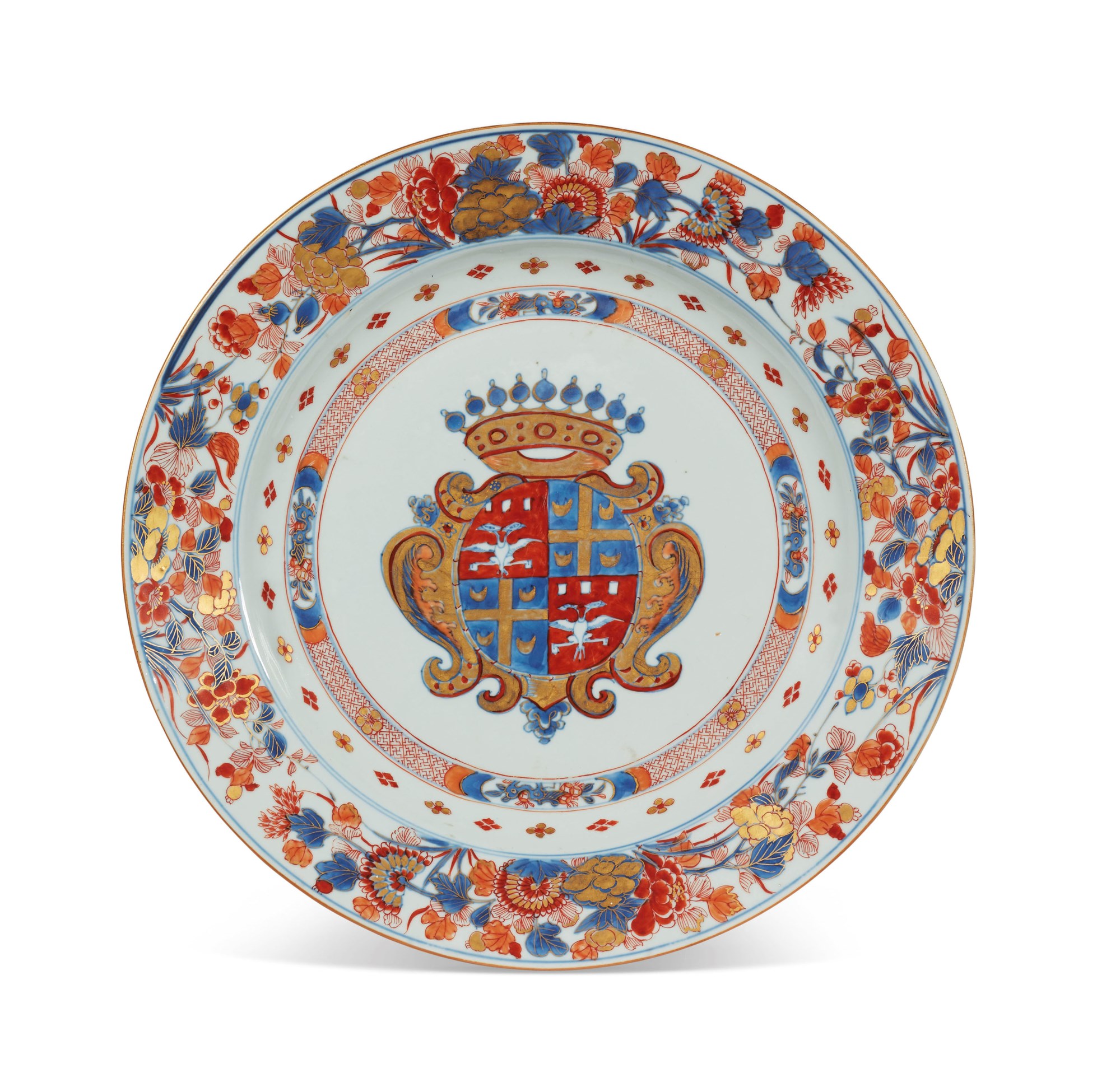 Grand Plat Ancien En Porcelaine, Style Imari, Diamètre 41cm, Très Bon état