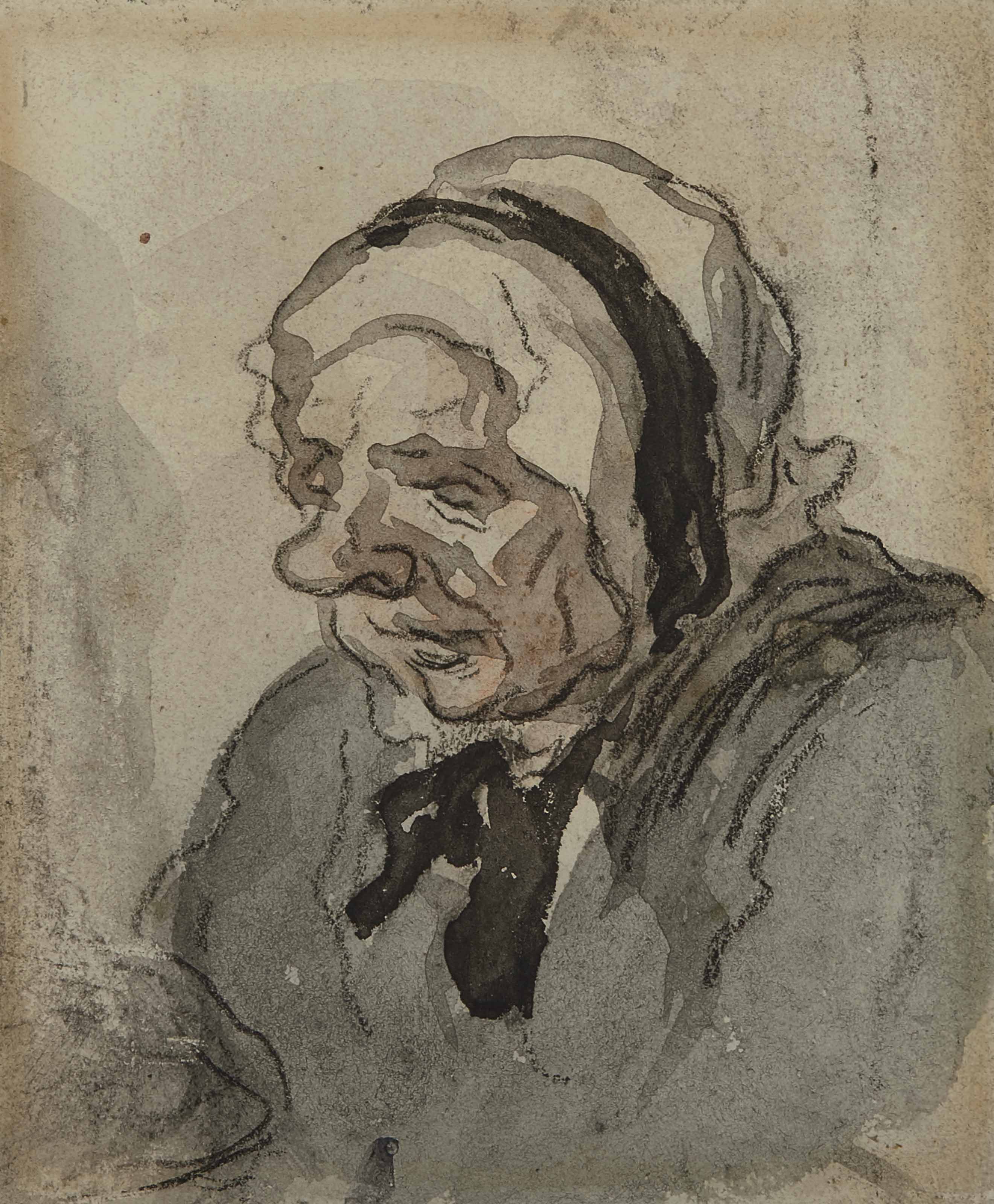 Tête de vieille femme portant une coiffe