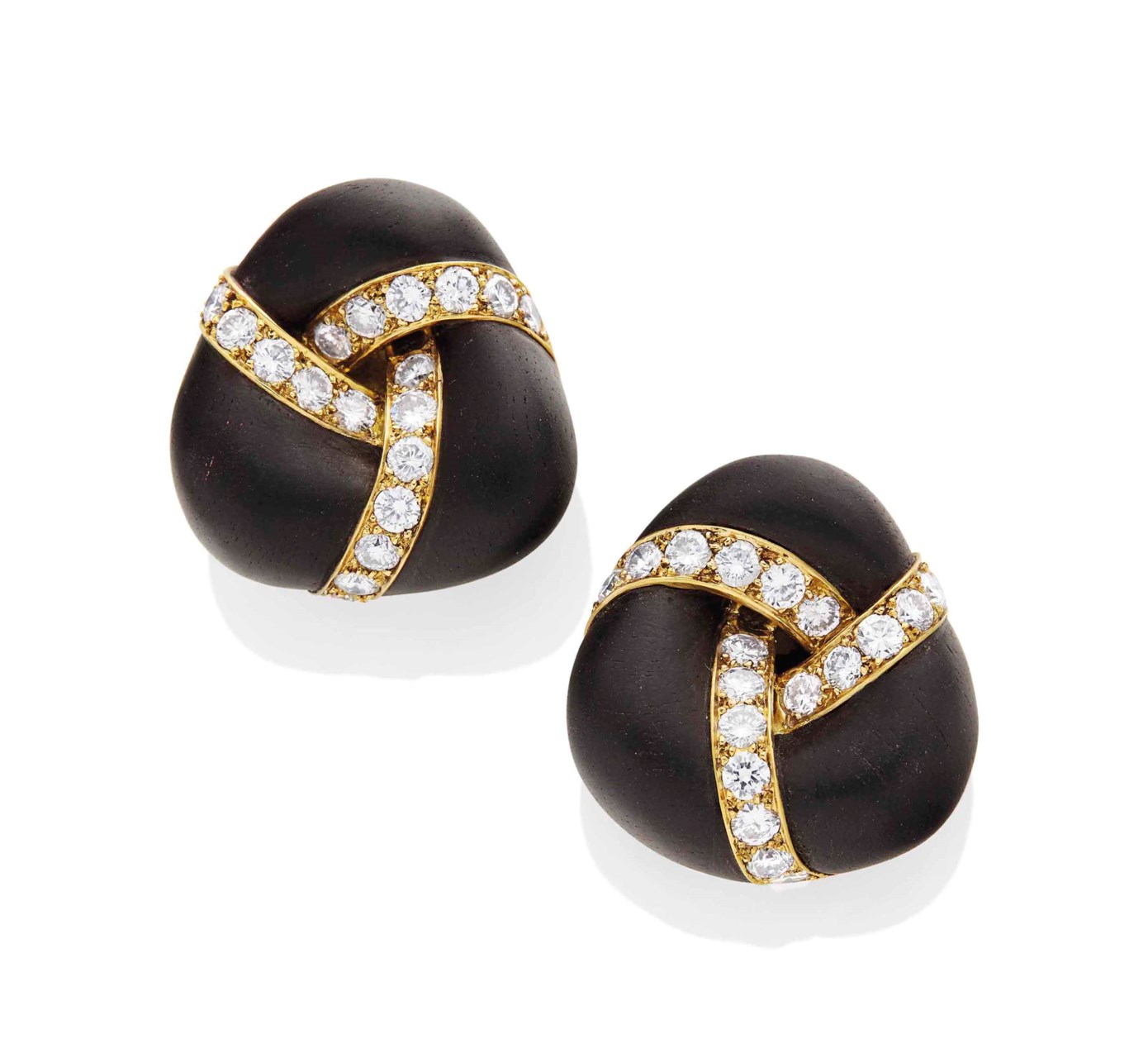 Boucles D'oreilles Vintage Clips En Nacre Et ébène - Noir, Métal Argenté