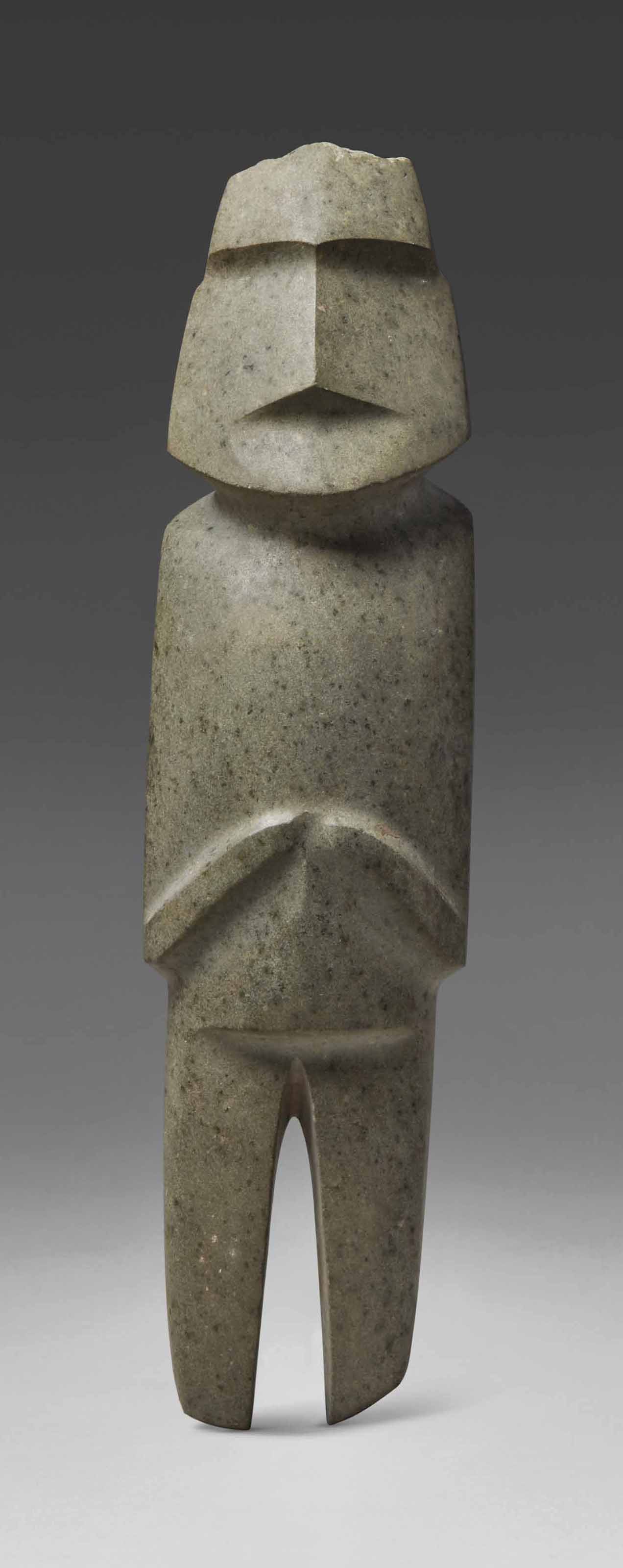 Imposing Mezcala stone figure, Type M10, Pre-Classic, circa 300-100 BC.&nbsp;Height: 13 in (33 cm). Sold for &euro;439,500&nbsp;on 9 April 2018  at Christie&rsquo;s in Paris