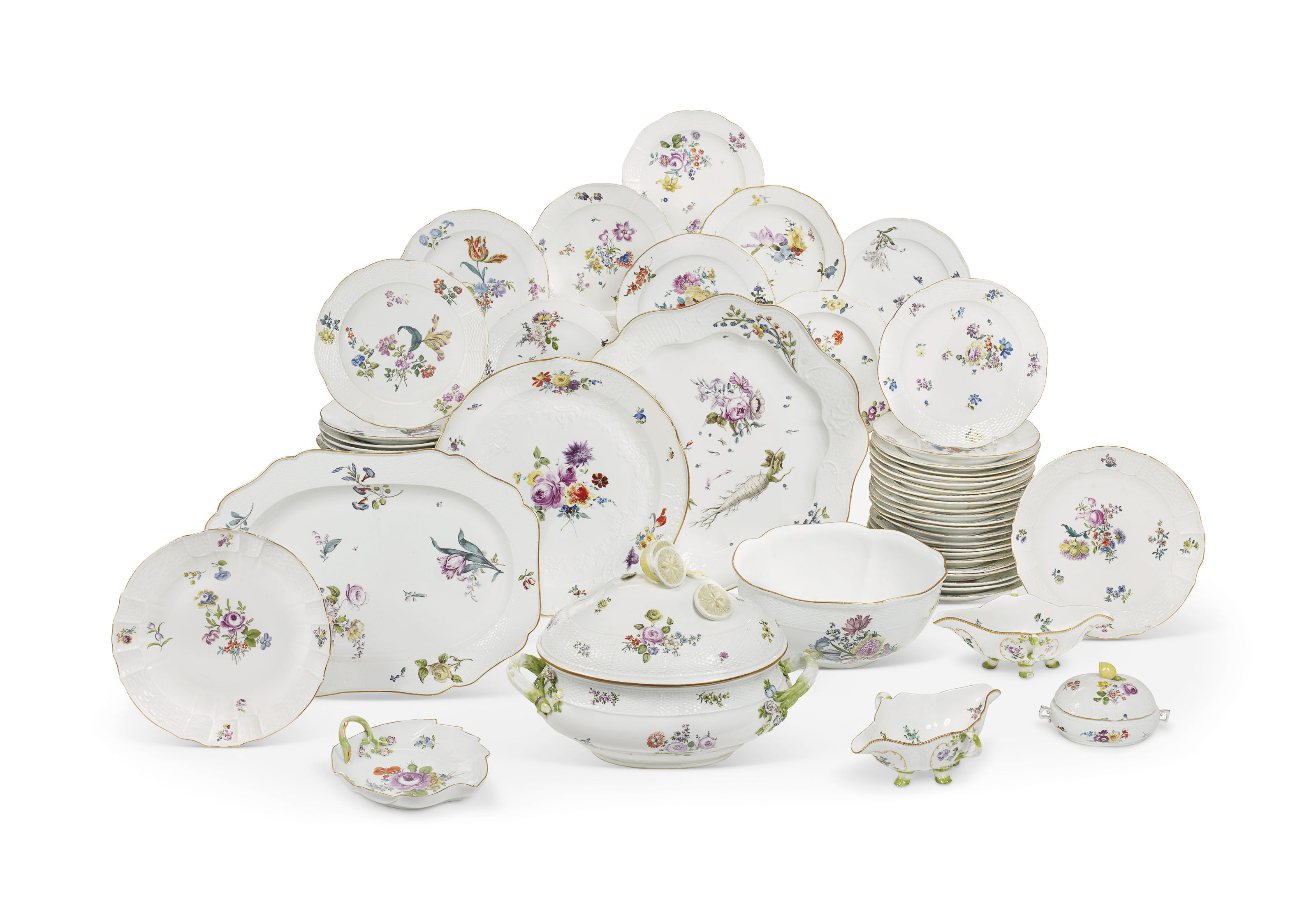 PARTIE COMPOSITE DE SERVICE EN PORCELAINE DE MEISSEN , XVIIIE SIECLE
