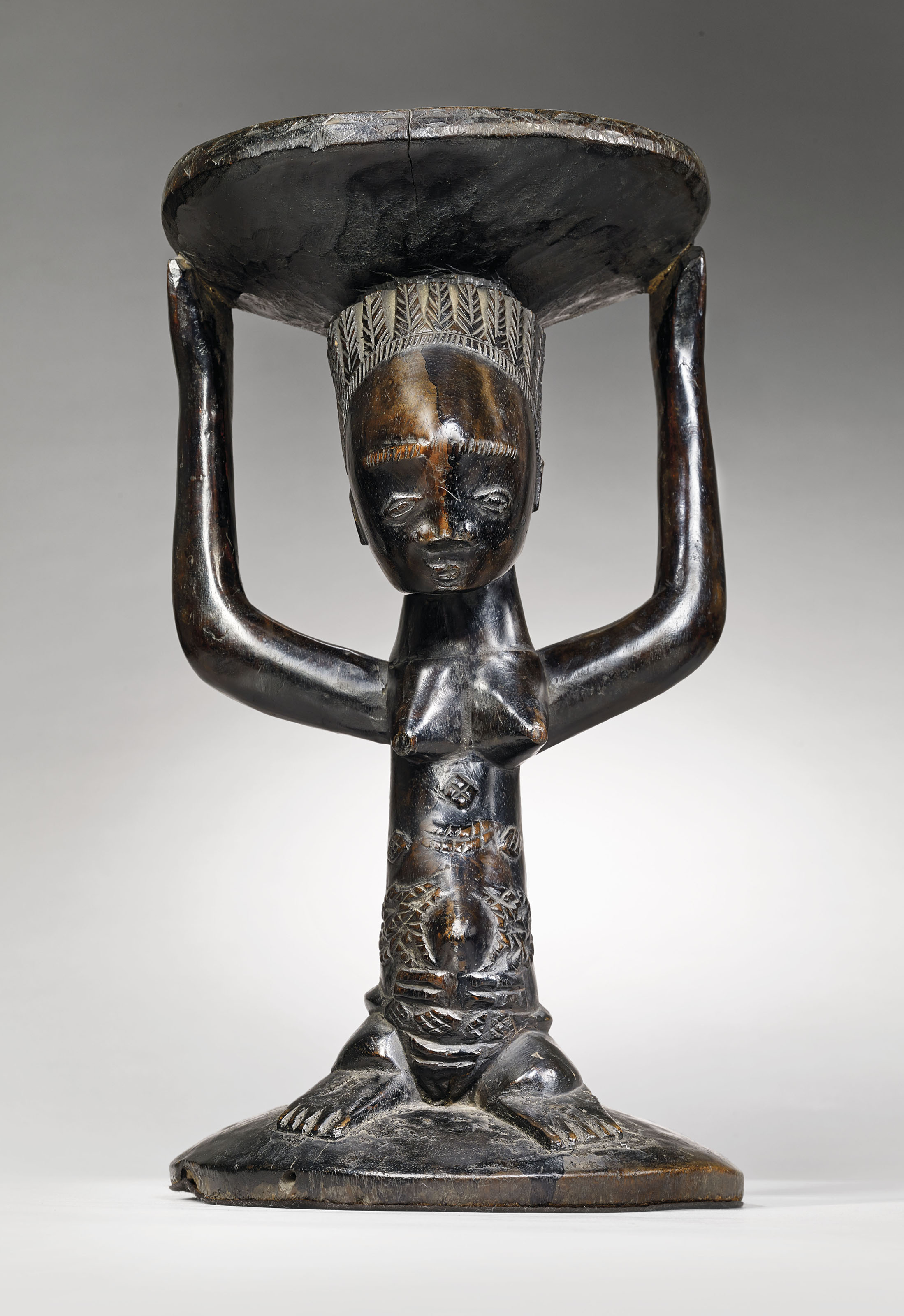 A Luba caryatid stool, Congo. Height: 46  cm (18⅛  in). Estimate: &euro;300,000-500,000. This lot is offered in Masterpieces of African and Oceanic Art from the Adolphe Stoclet Collection&nbsp;on 30 October 2018 at Christie&rsquo;s in Paris