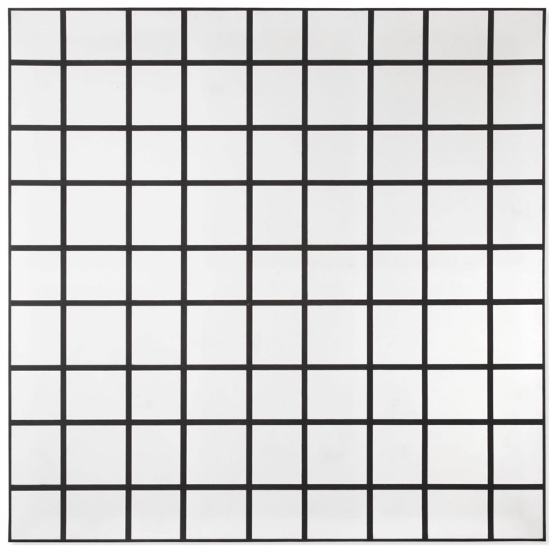 François Morellet (1926-2016), 2 Trames 0°, 90° (intervalles 14 cm et 17 cm), painted in 1972. Oil on canvas. 140 x 140 cm. Estimate €80,000-120,000. Offered in Post-War & Contemporary Art on 30 April 2019 at Christie’s in Amsterdam